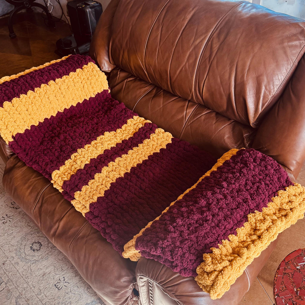 Personalized Chunky Knit School Spirit Blanket, Maroon and Gold Team Colors