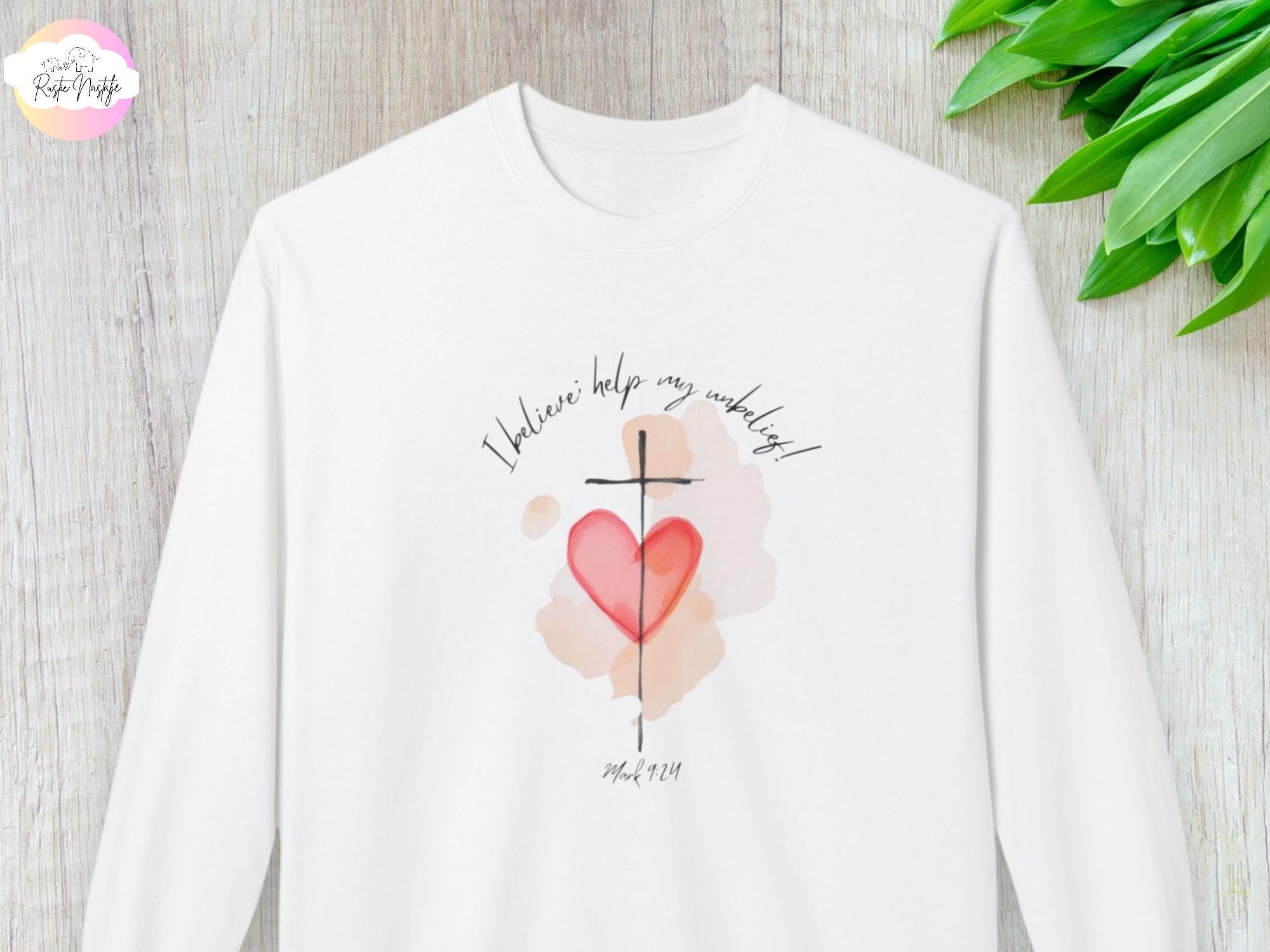 Christian T-Shirt: Watercolor Cross Heart Design, Mom Faith Tee
