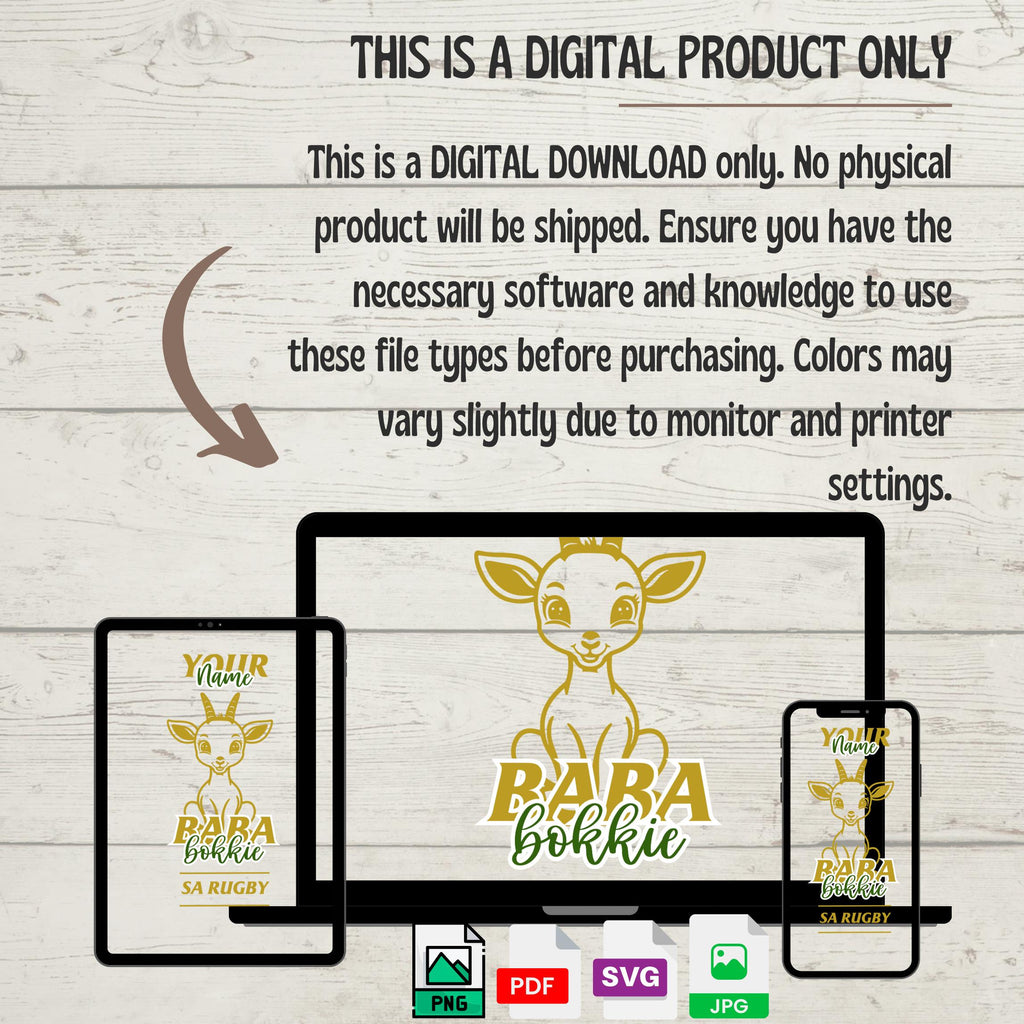 Personalized Baba Bokkie SA Rugby Design: Editable Canva Template (SVG, PNG Digital Download