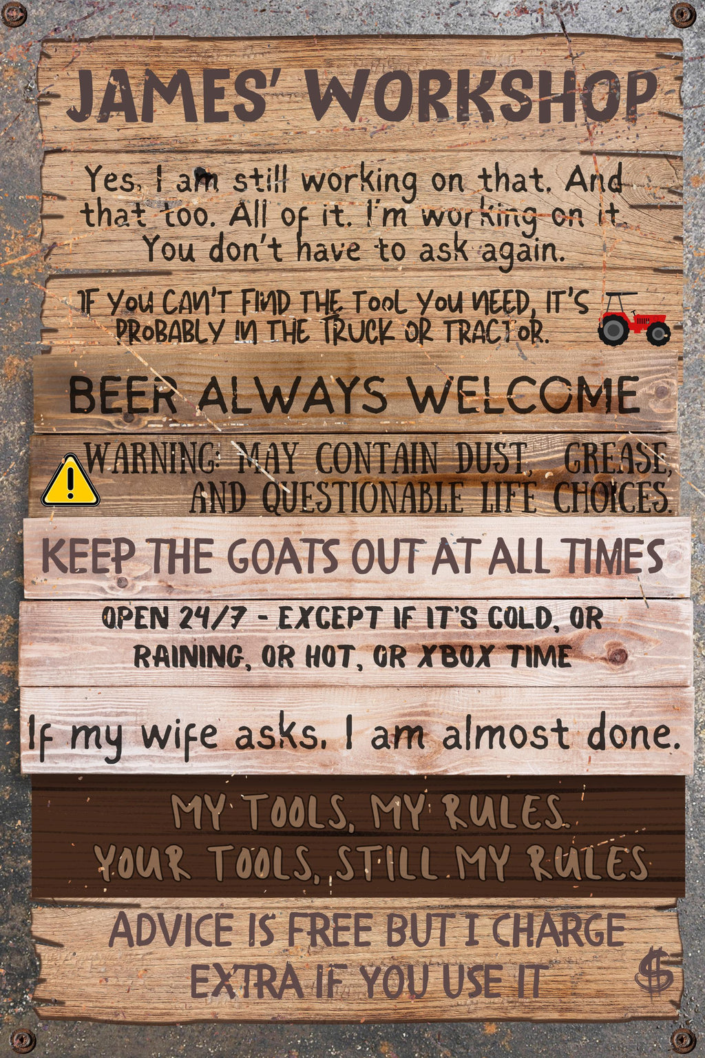 Personalized Metal Workshop Sign, Funny Father's Day Gift, Garage Decor