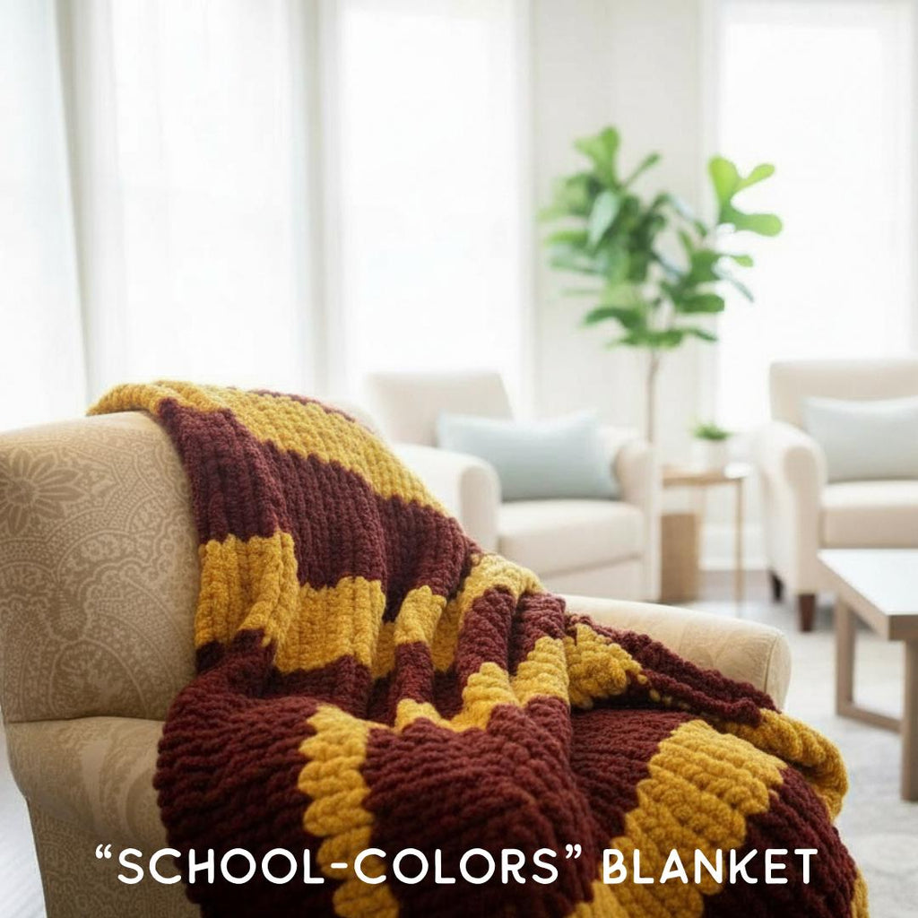 Personalized Chunky Knit School Spirit Blanket, Maroon and Gold Team Colors