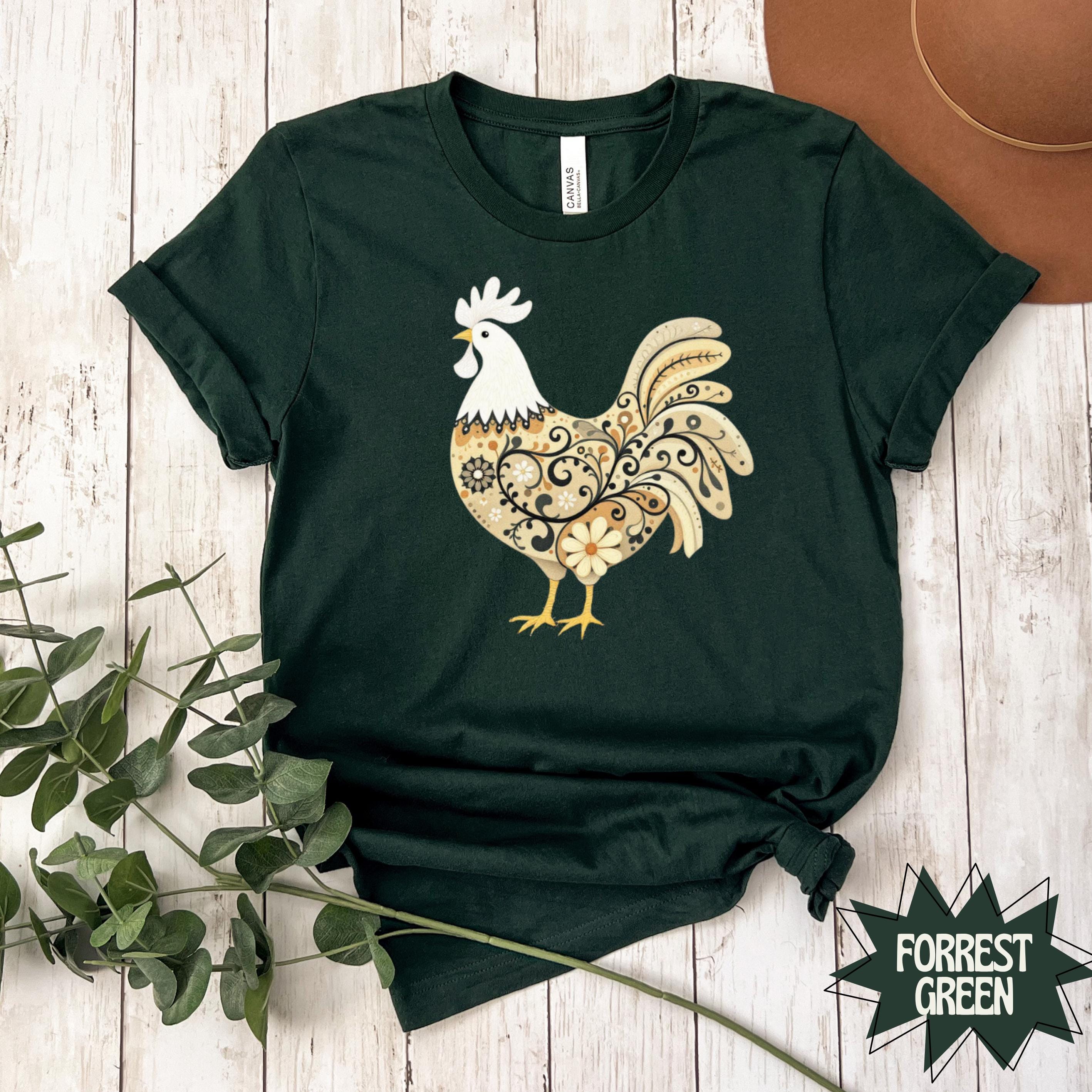 Forrest Green Rooster Shirt: Farmhouse Chic Cotton Graphic Tee