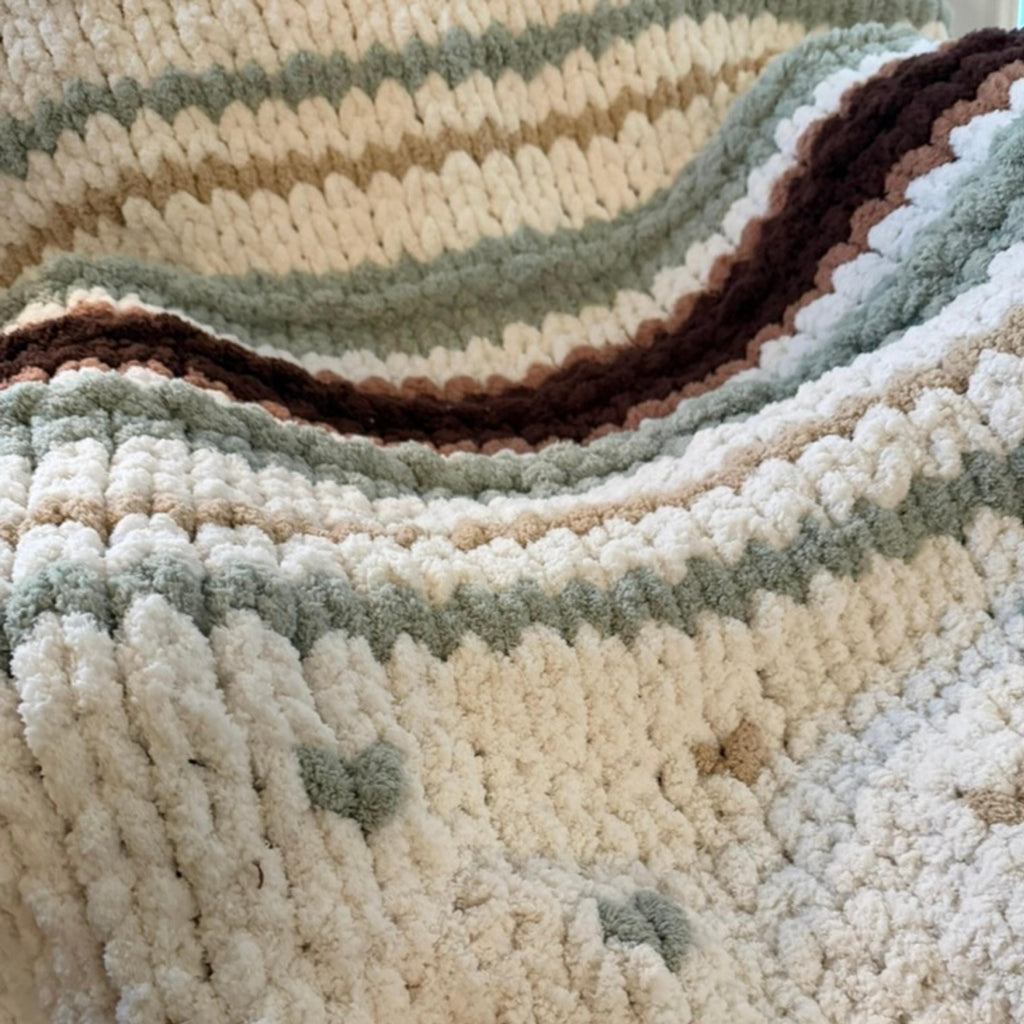 Handmade Chunky Chenille Baby Blanket, Sage Green Forest Nursery Decor, Personalized Leather Patch