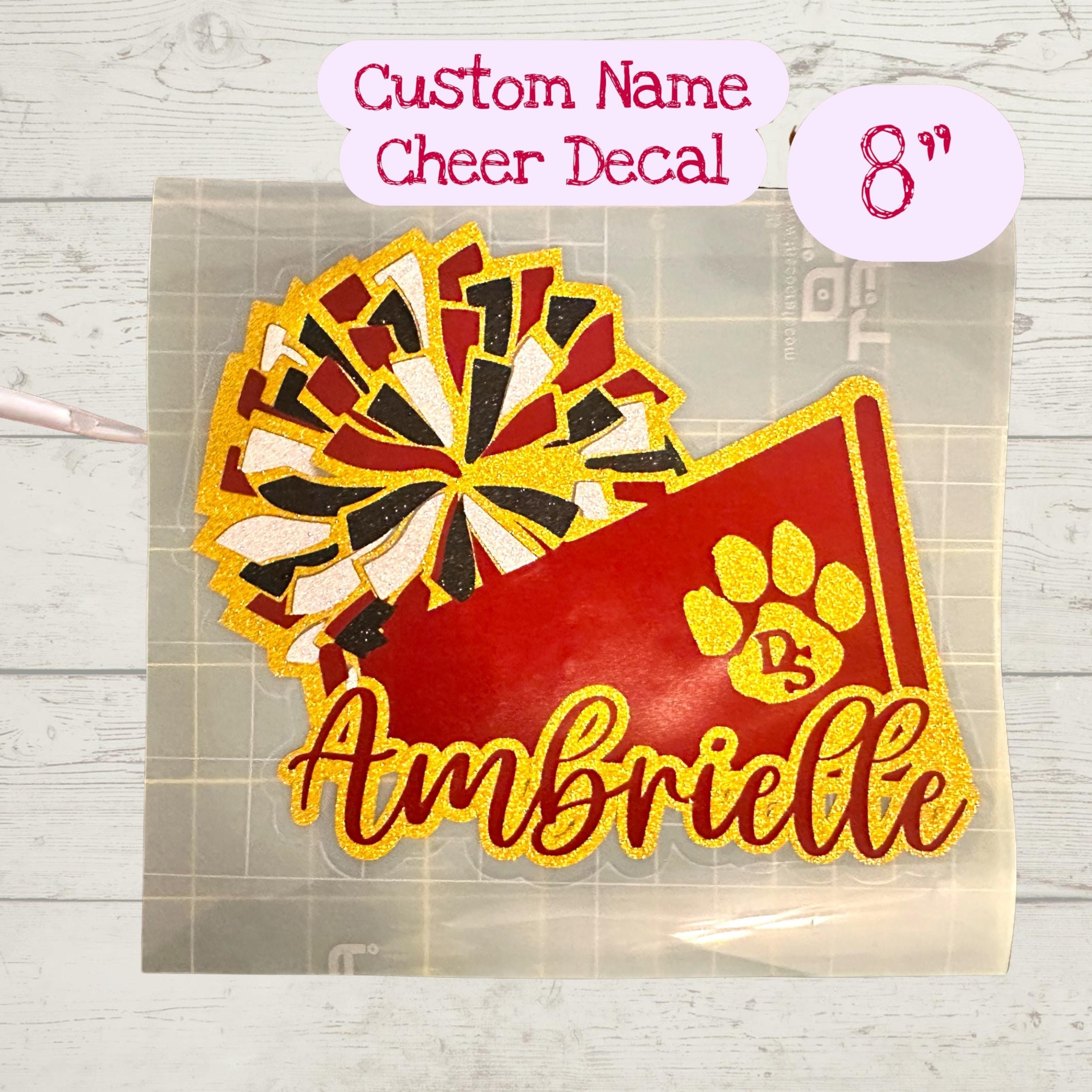Custom Glitter Cheer Decal: Personalized Megaphone, Team Colors