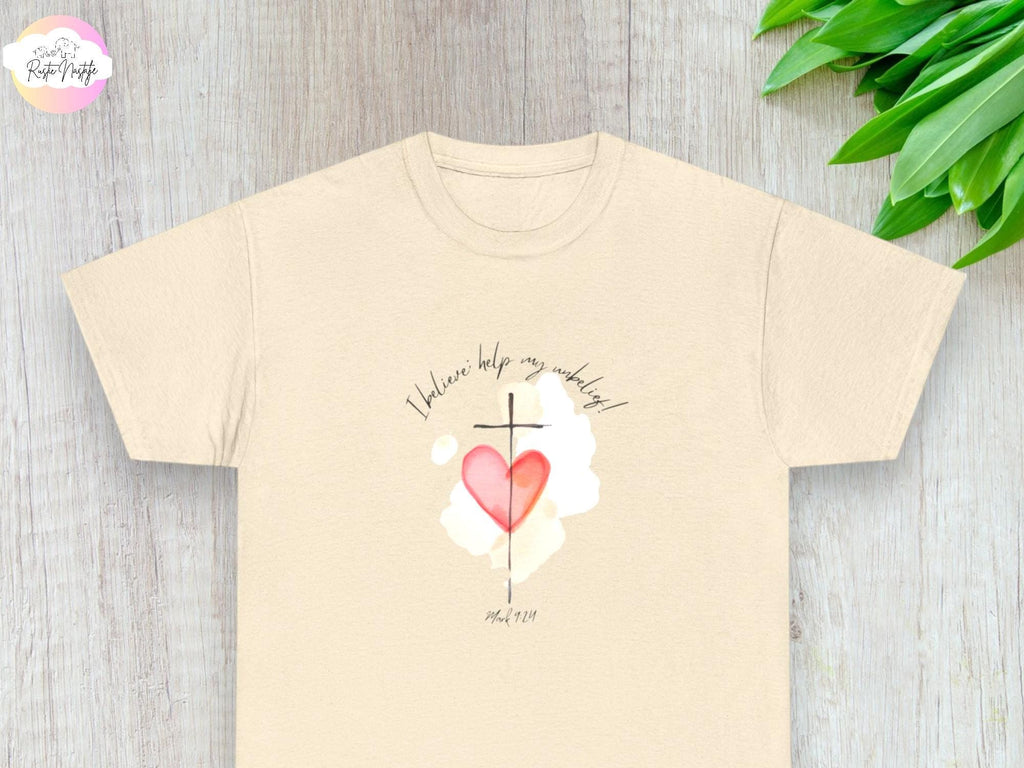 Christian T-Shirt: Watercolor Cross Heart Design, Mom Faith Tee