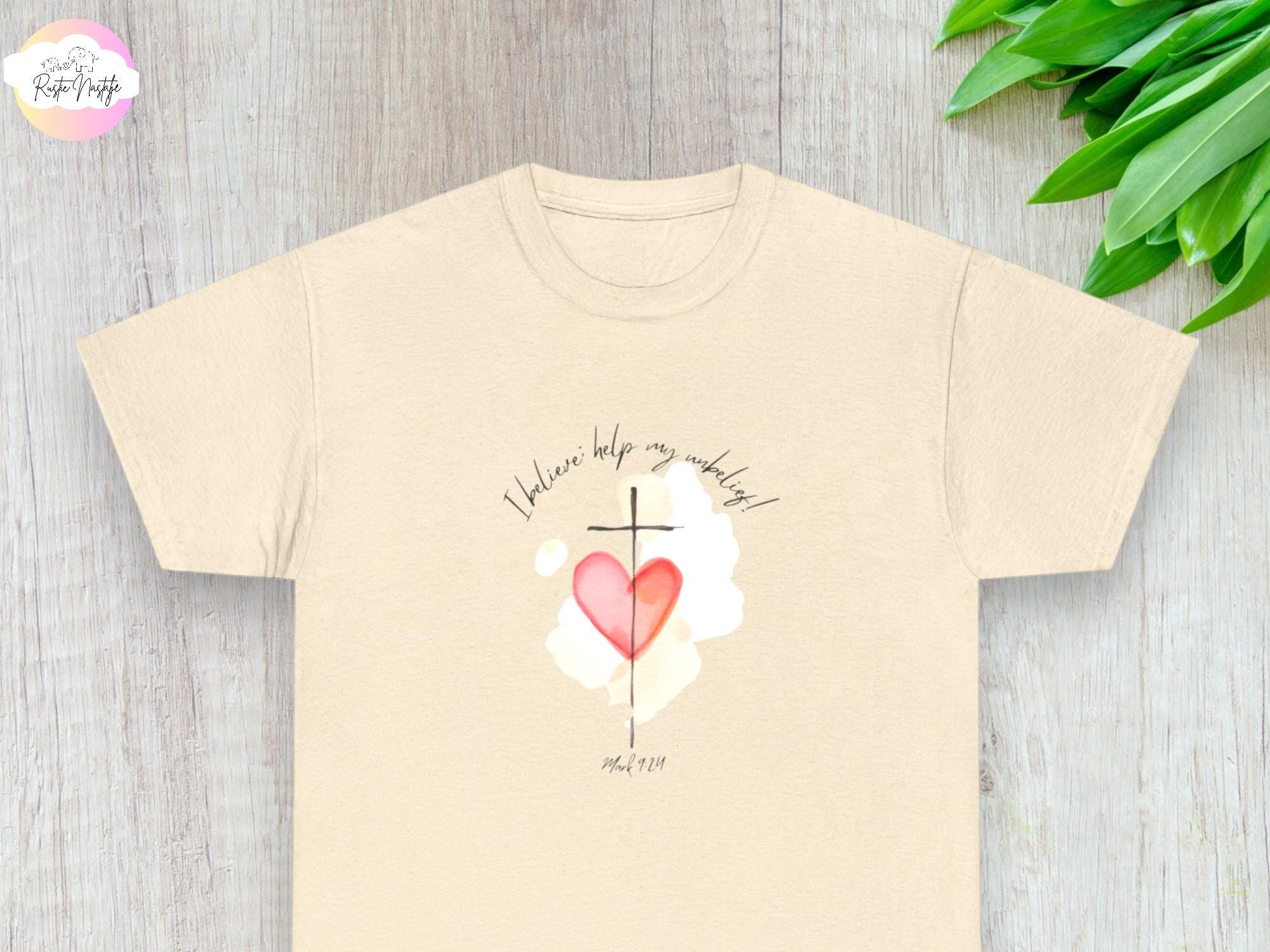 Christian T-Shirt: Watercolor Cross Heart Design, Mom Faith Tee