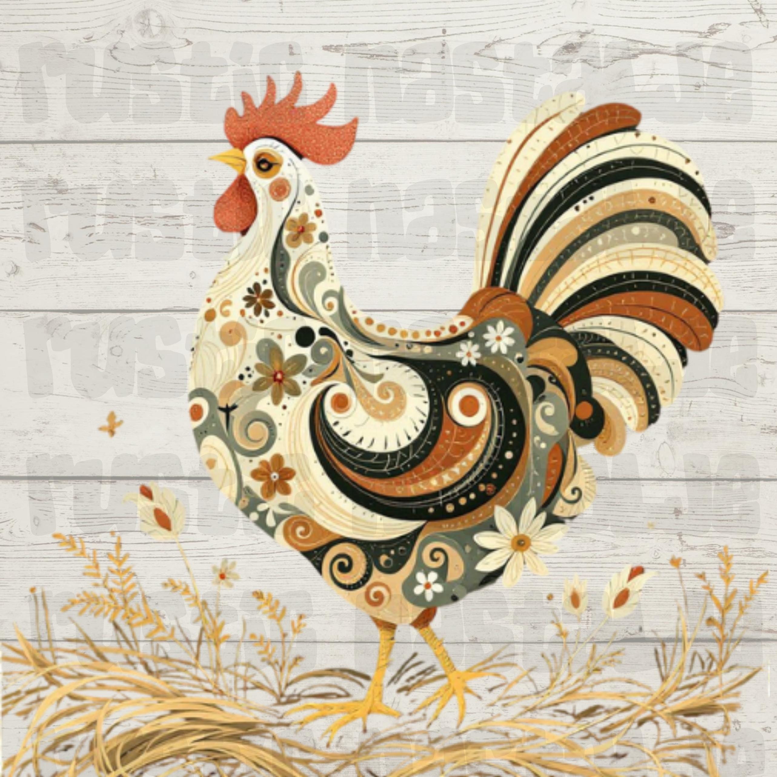 Folk Art Rooster PNG Clipart: Farmhouse Animal Designs (Digital Download)