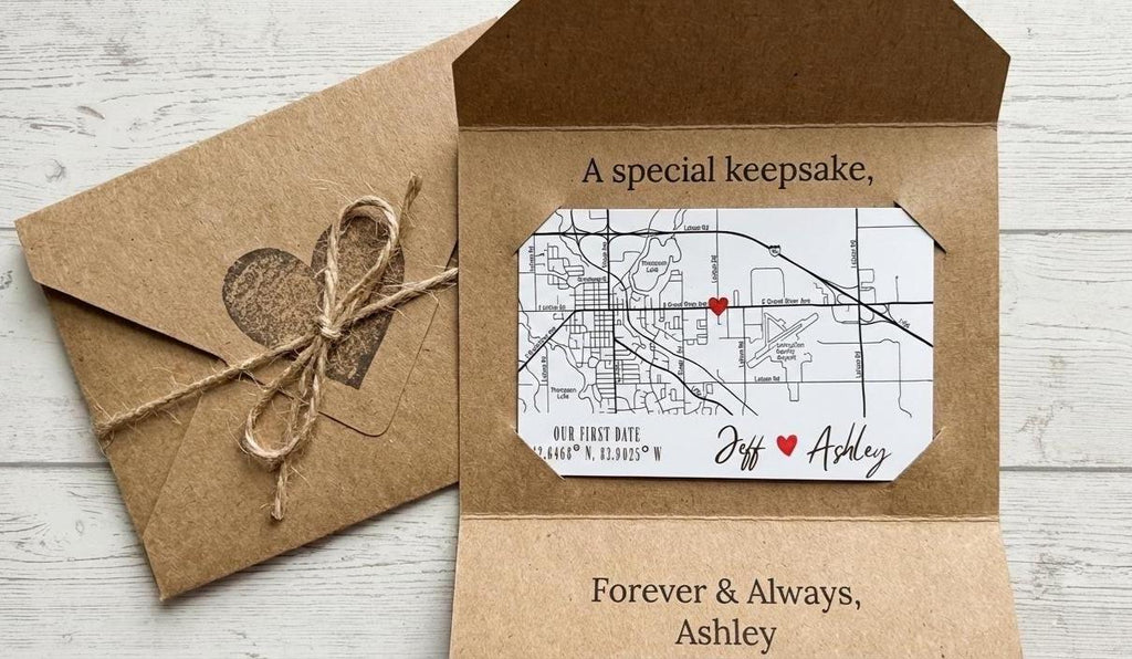 Personalized Metal Wallet Card Insert •Custom Map & Calendar Date Keepsake • Boyfriend Husband Gift