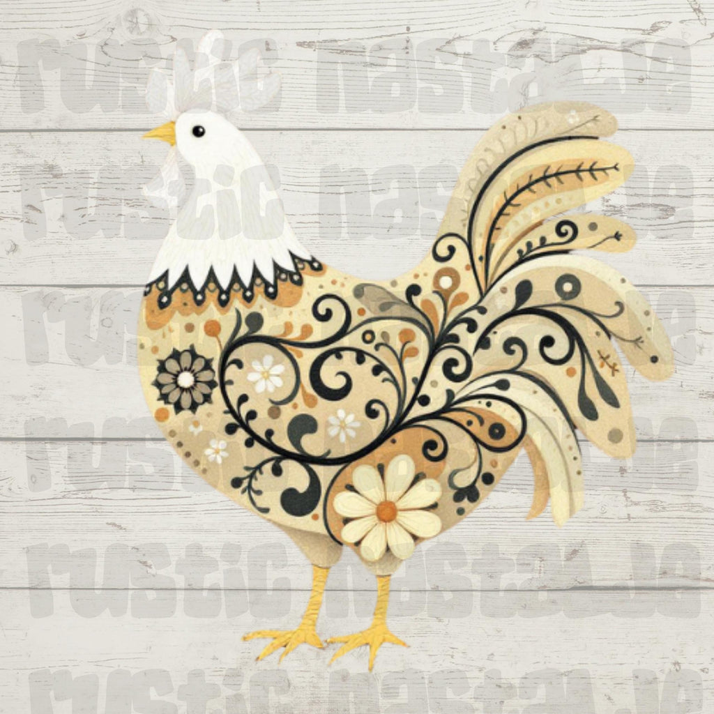 Folk Art Rooster PNG Clipart: Farmhouse Animal Designs (Digital Download)