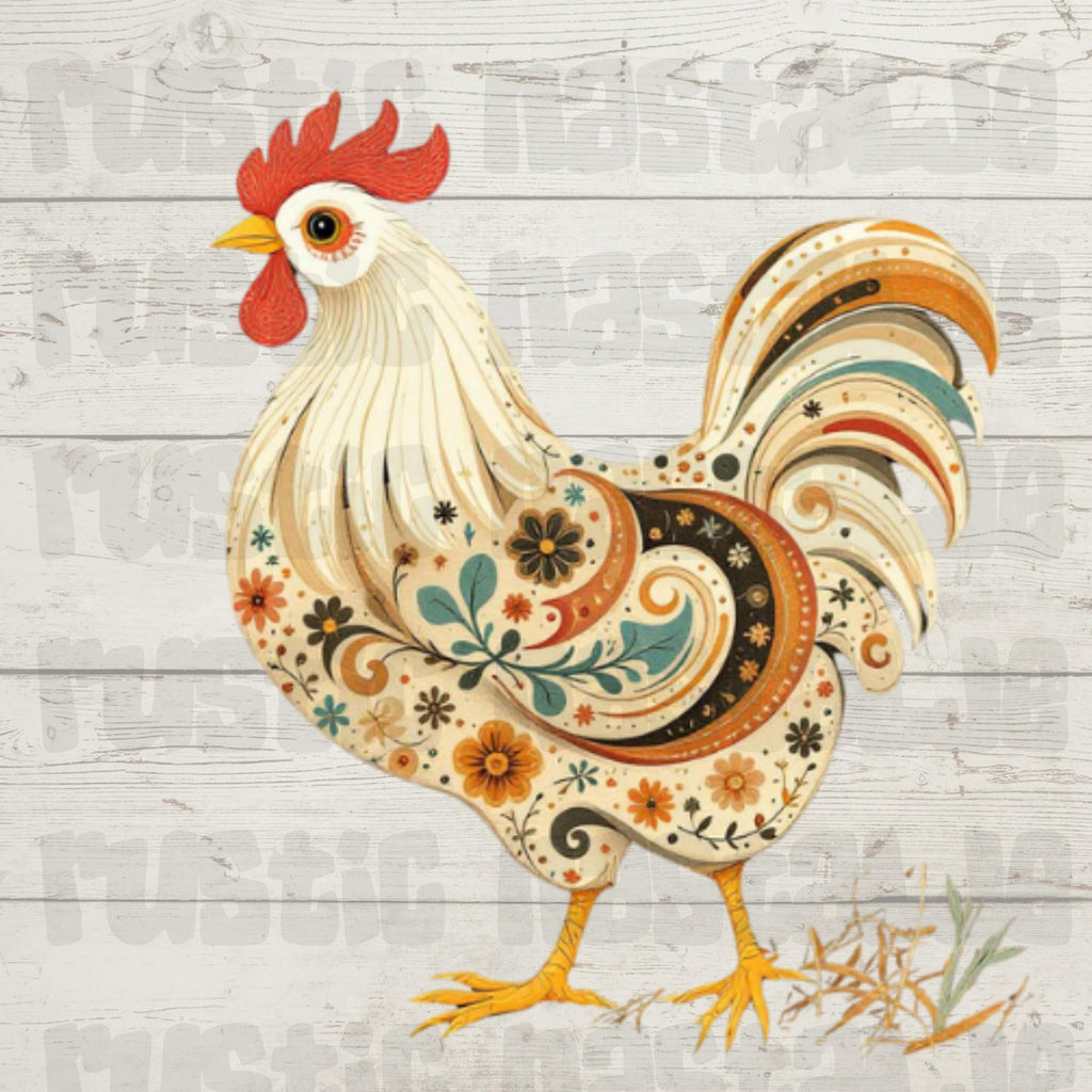 Folk Art Rooster PNG Clipart: Farmhouse Animal Designs (Digital Download)