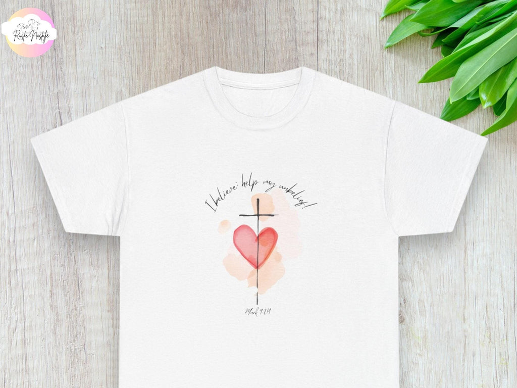 Christian T-Shirt: Watercolor Cross Heart Design, Mom Faith Tee