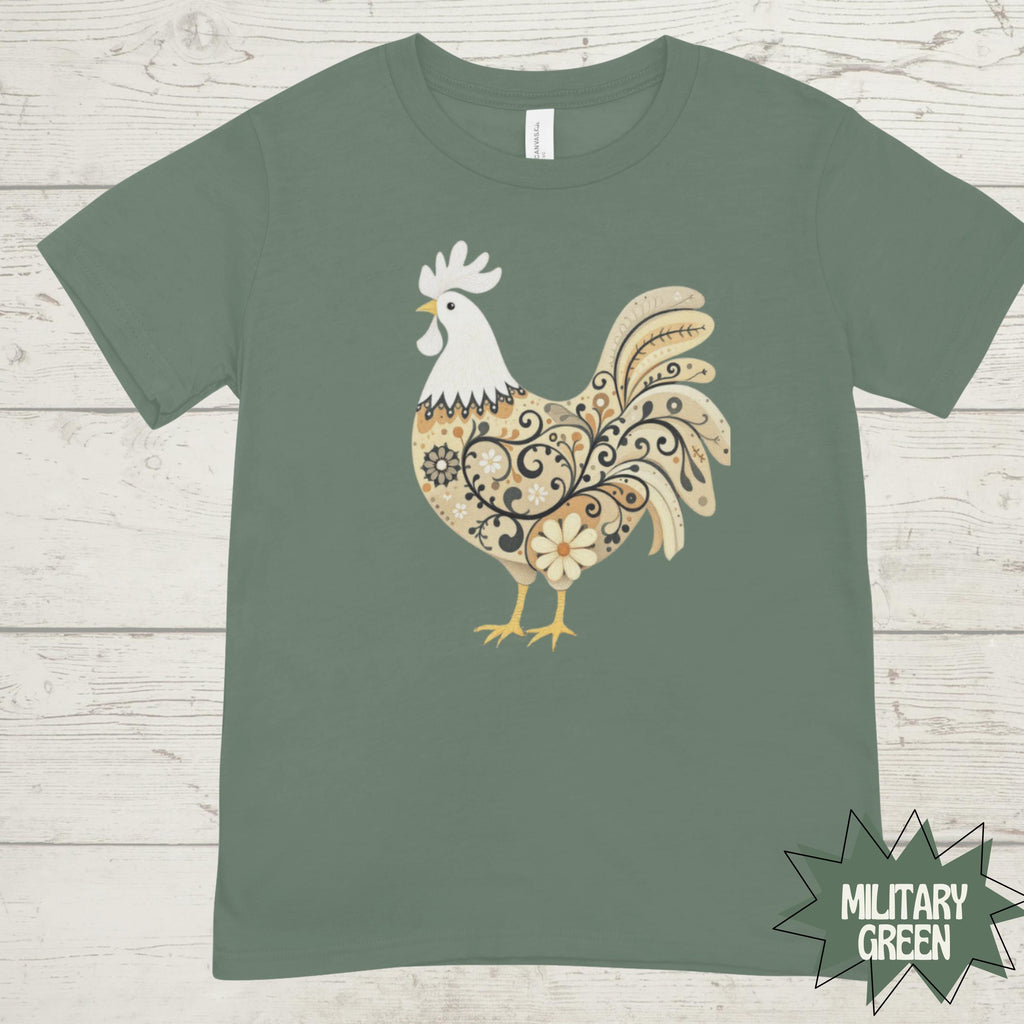 Forrest Green Rooster Shirt: Farmhouse Chic Cotton Graphic Tee