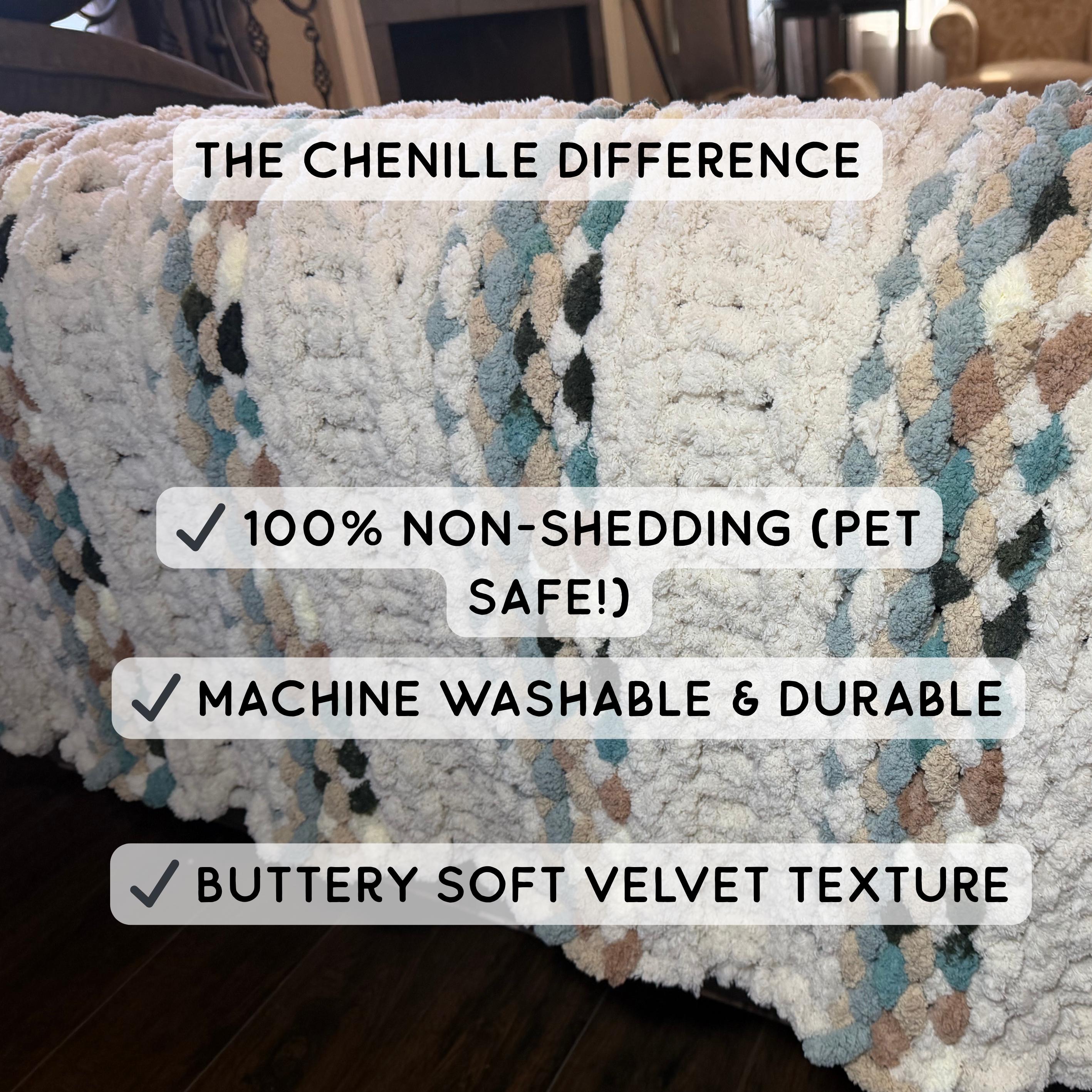 Chunky Knit Chenille Throw Blanket, Cream & Teal, Pet Friendly