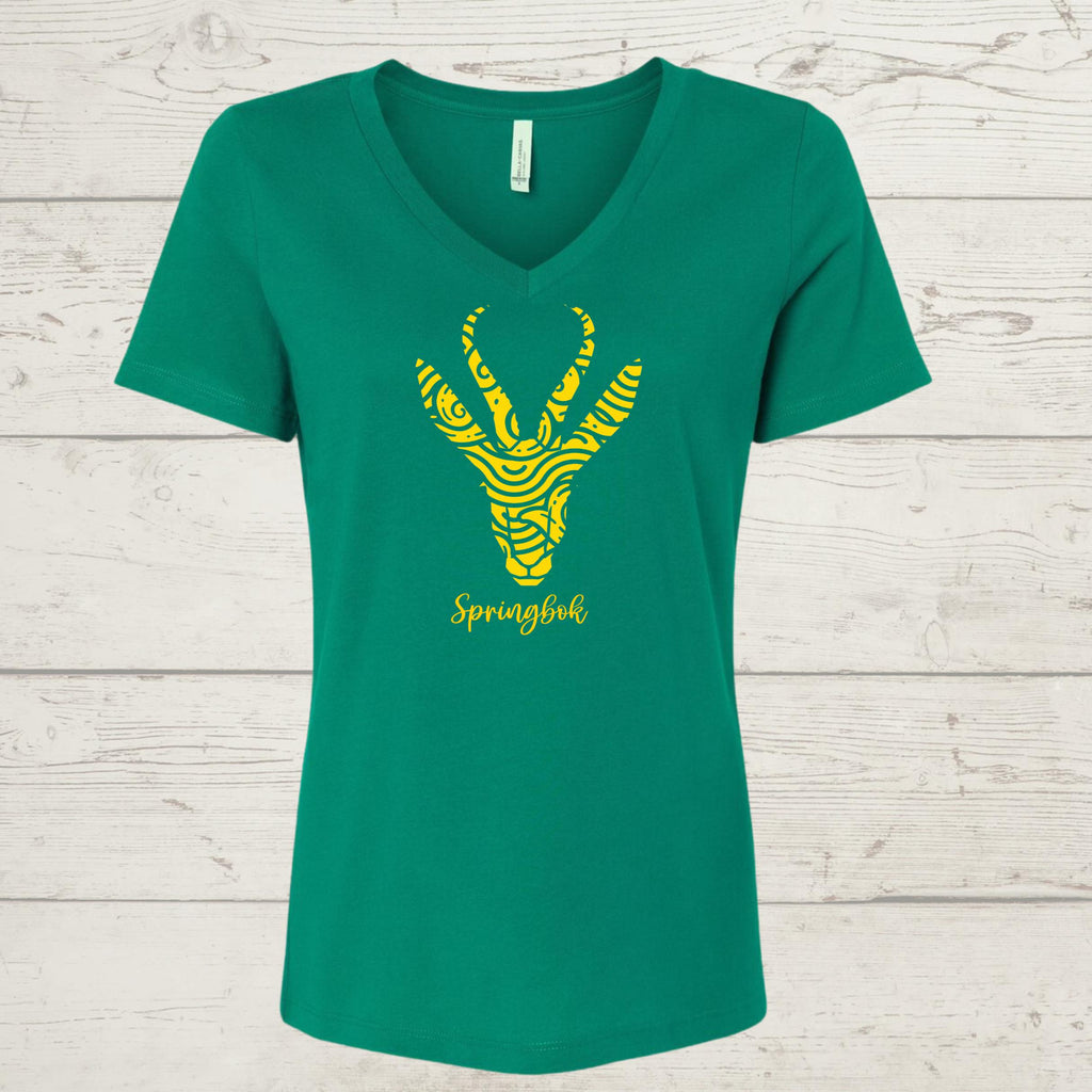 Women's Springbok V-Neck T-Shirt: South African Rugby Fan Tee