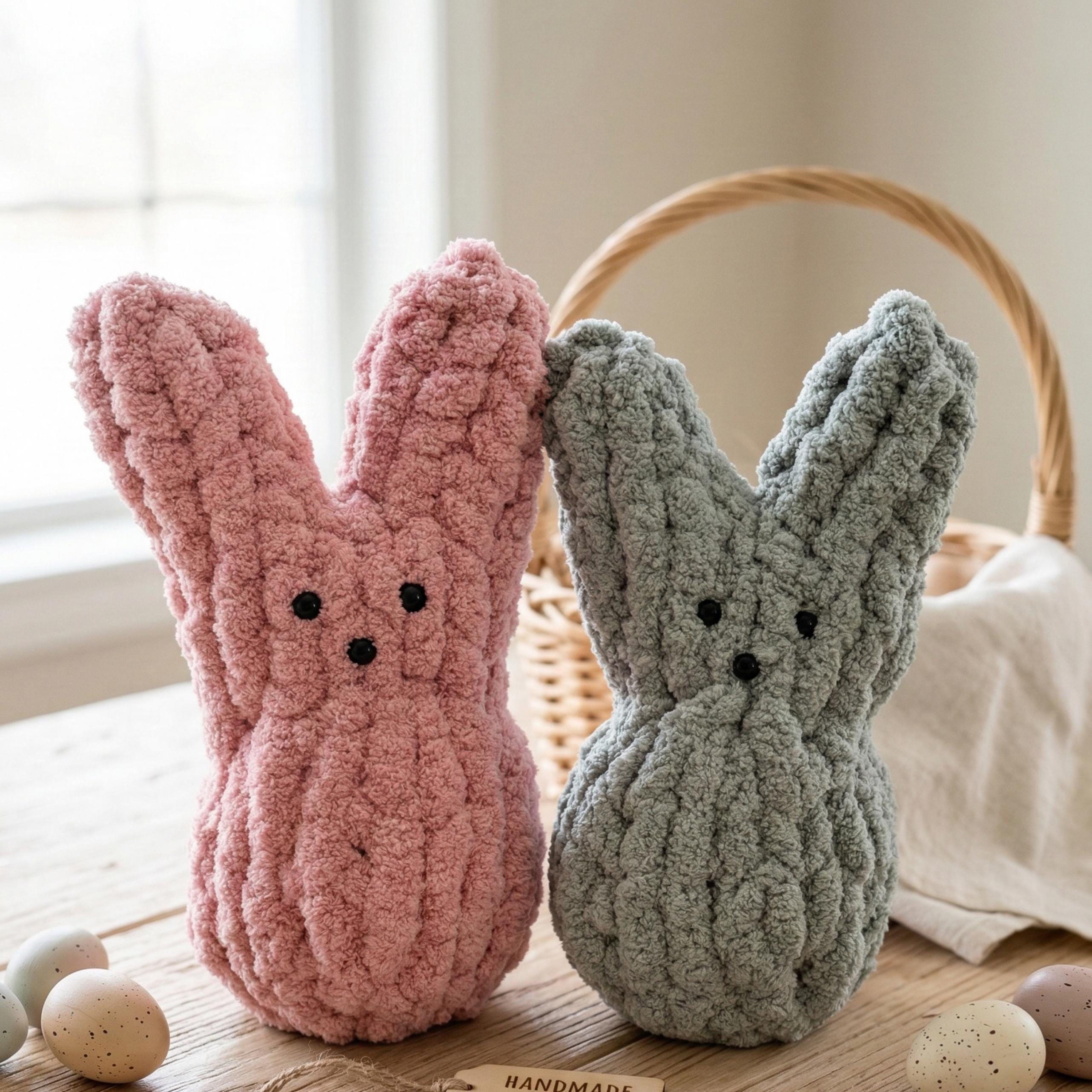 Chunky Knit Easter Peep Plush | Stuffed Bunny Toy | Crochet Baby Bunny Basket Stuffer | Pastel Spring Home Decor | Rustic Handmade Gift