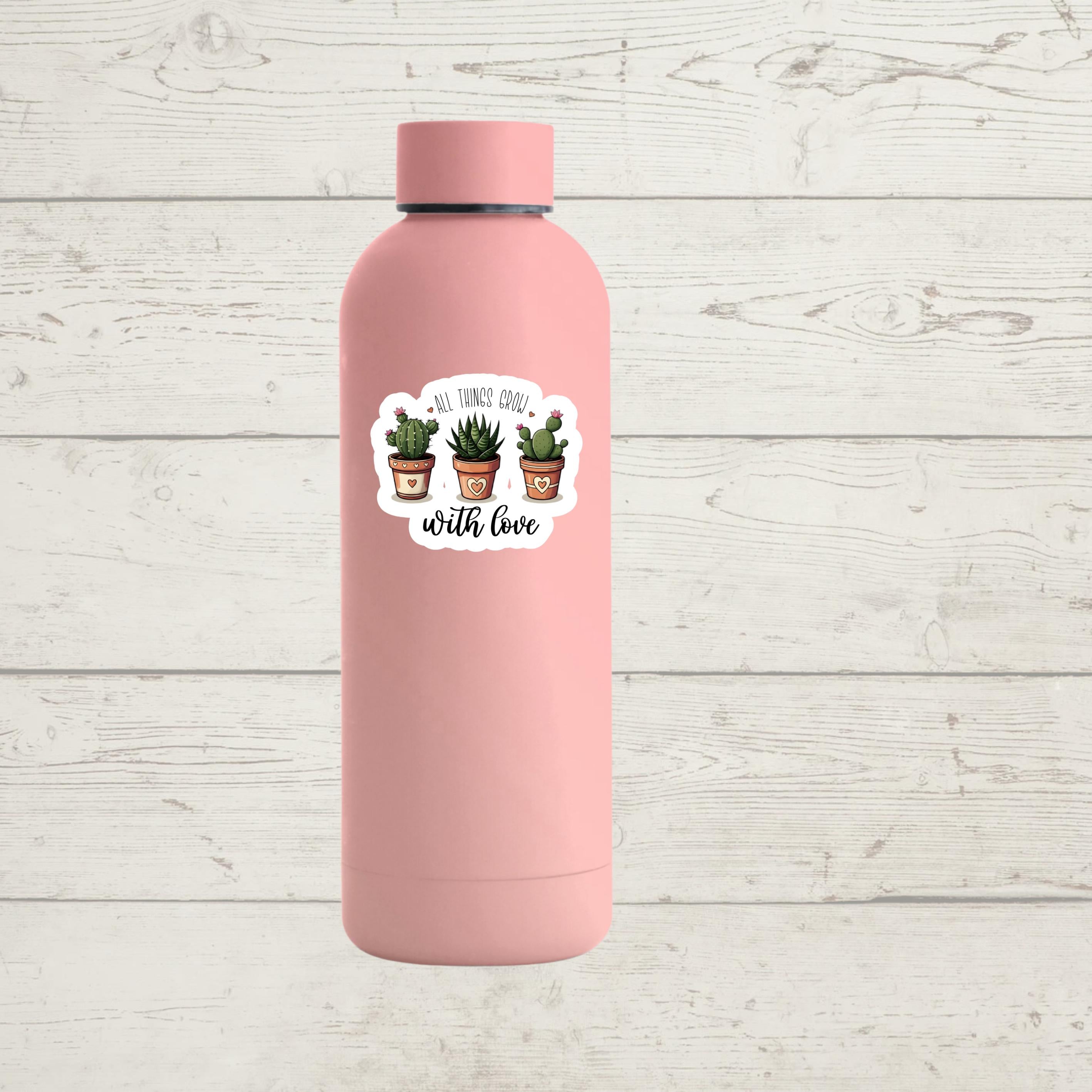 Cactus Plant Lover Sticker: "All Things Grow With Love" Vinyl Decal