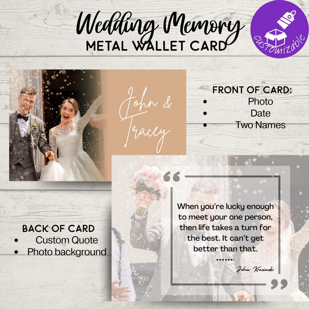 Personalized Metal Wallet Card • Wedding Photo & Vows Keepsake