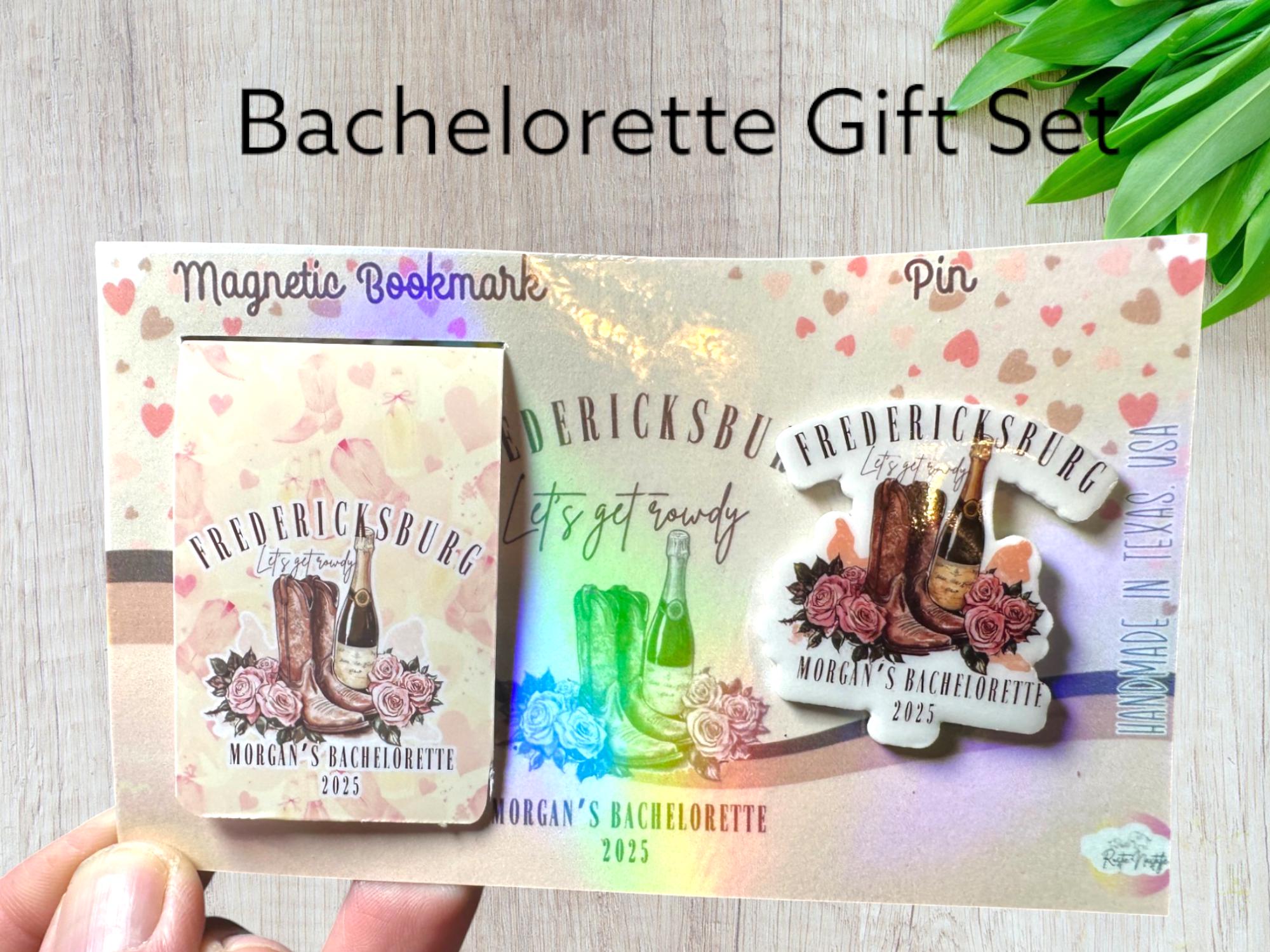 Custom Bachelorette Gift Set: Magnetic Bookmark & Acrylic Pin