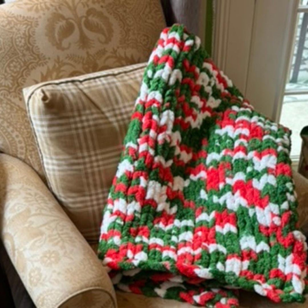 Personalized Chunky Knit Blanket with a Custom Monogram Red Green Berry Decor with Leather Name Patch
