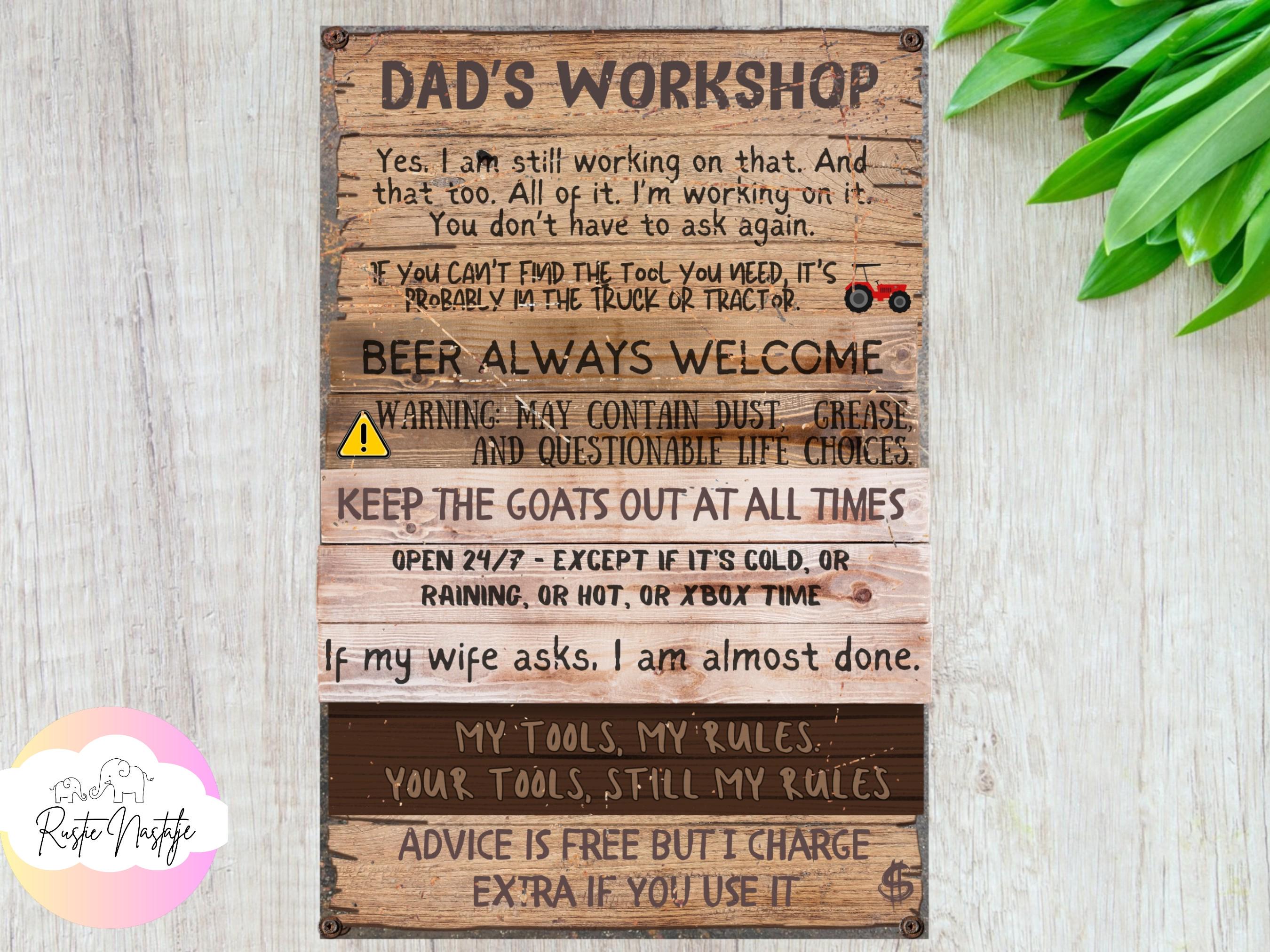 Personalized Metal Workshop Sign, Funny Father's Day Gift, Garage Decor