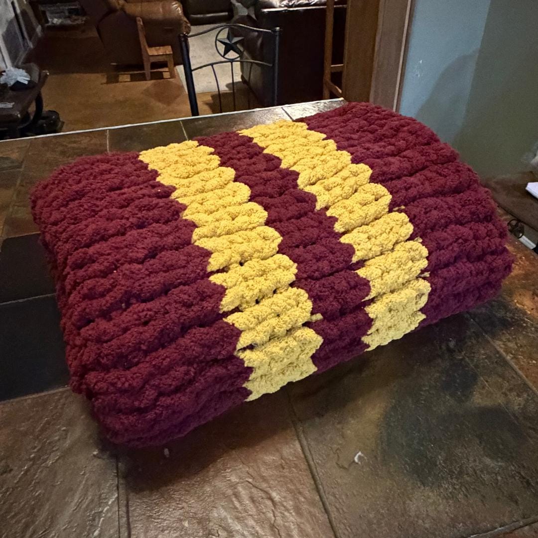 Personalized Chunky Knit School Spirit Blanket, Maroon and Gold Team Colors