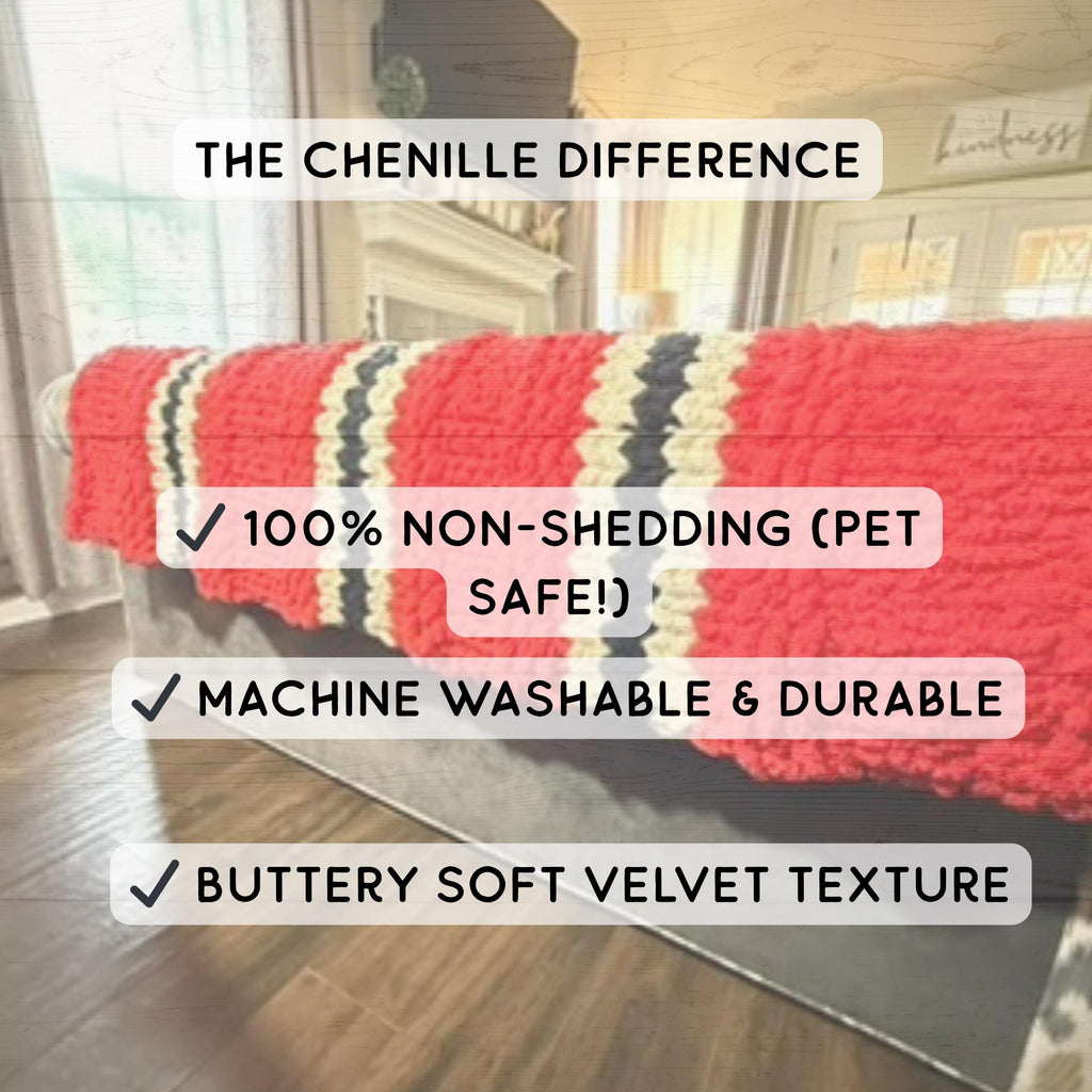 Handmade Red Chunky Knit Throw, Personalized Leather Patch, Chenille Blanket