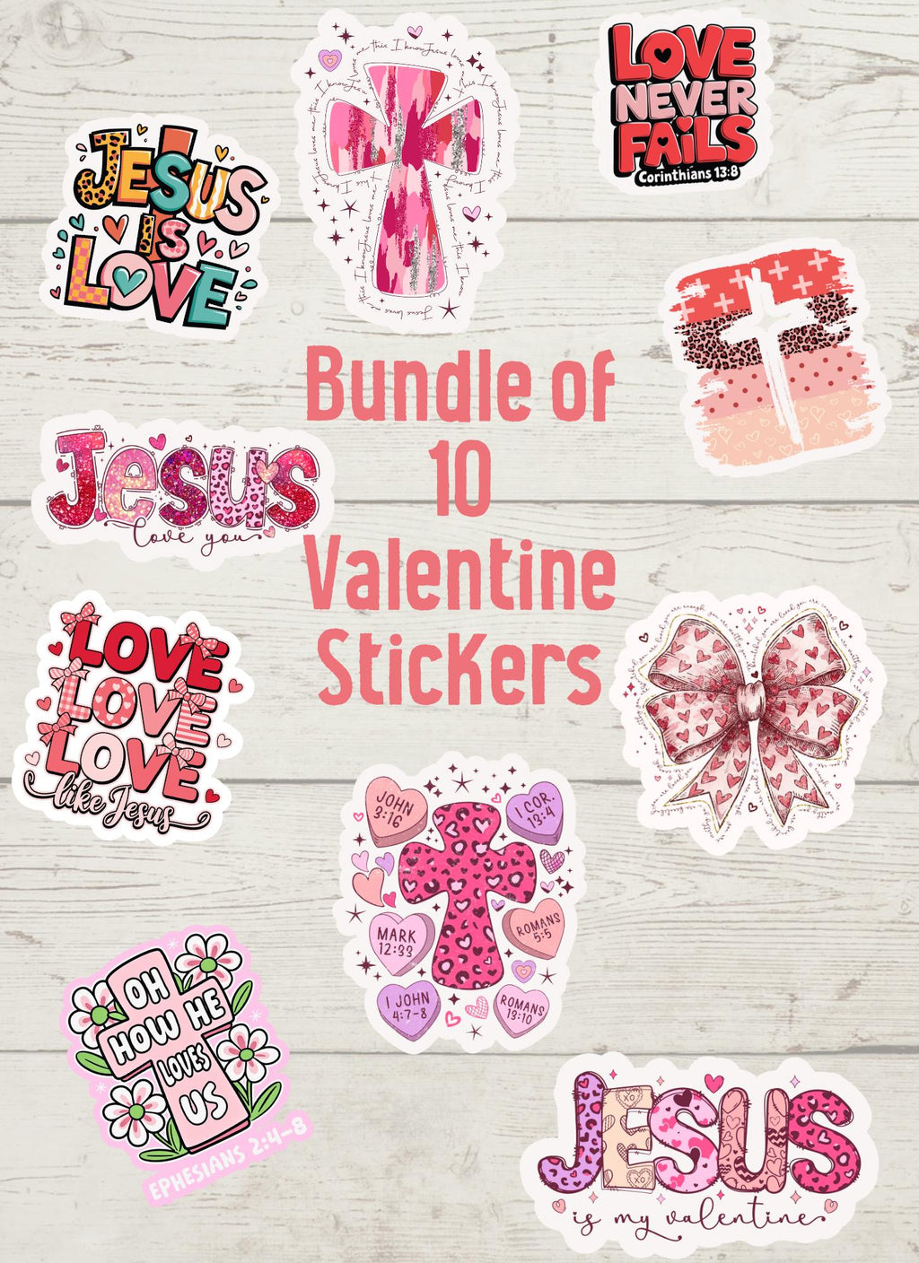 Christian Valentine's Day Stickers, Bible Verse Decals (Set of 10)