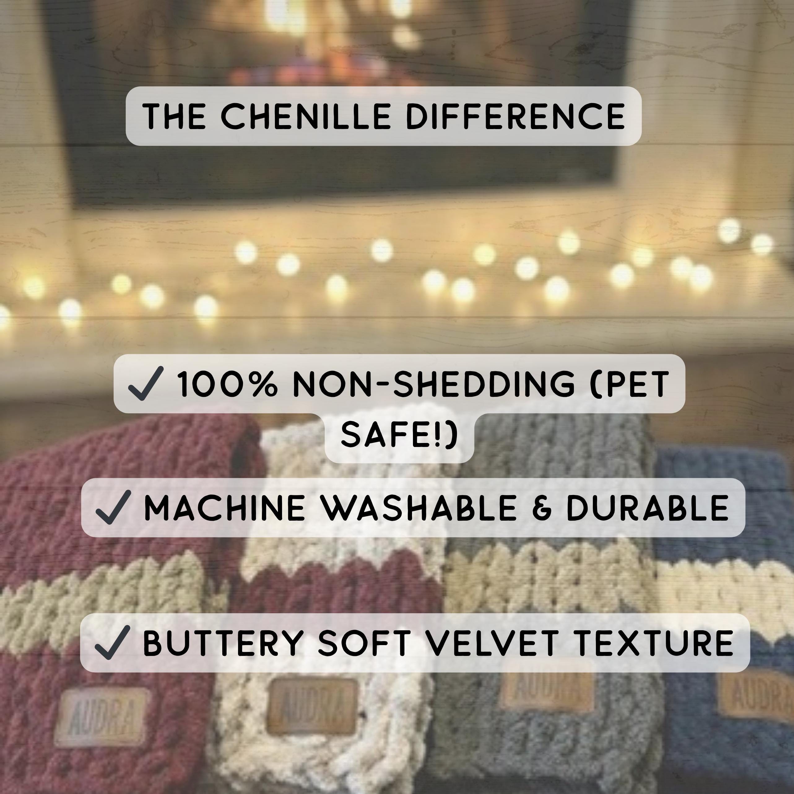 Cozy, Rustic, Chunky Chenille Hand Knit Blanket / Throw with Customized Leather Tag