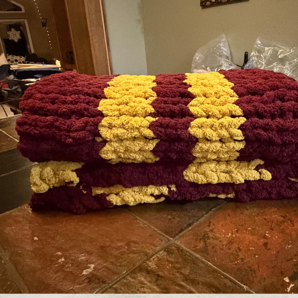 Personalized Chunky Knit School Spirit Blanket, Maroon and Gold Team Colors