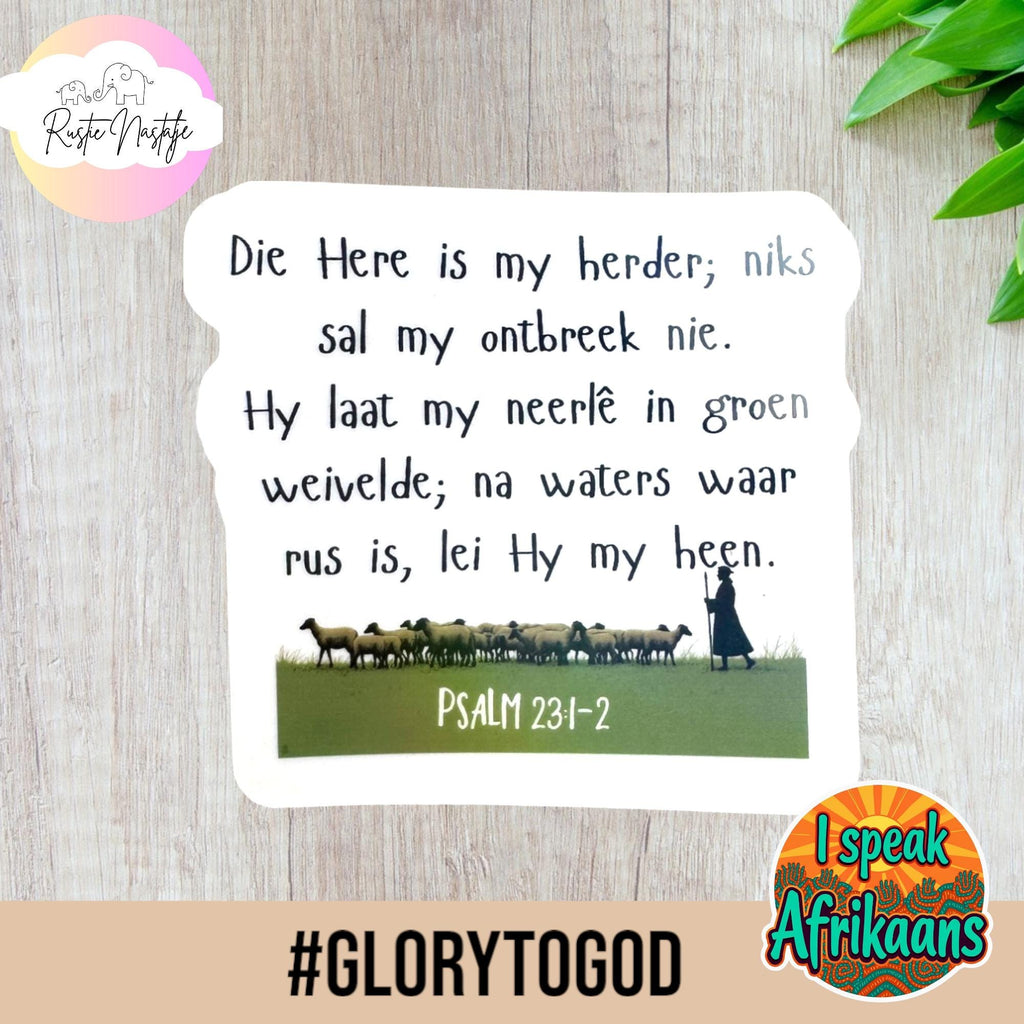 Psalm 23: Afrikaans Bible Verse Sticker - Waterproof Christian Decal