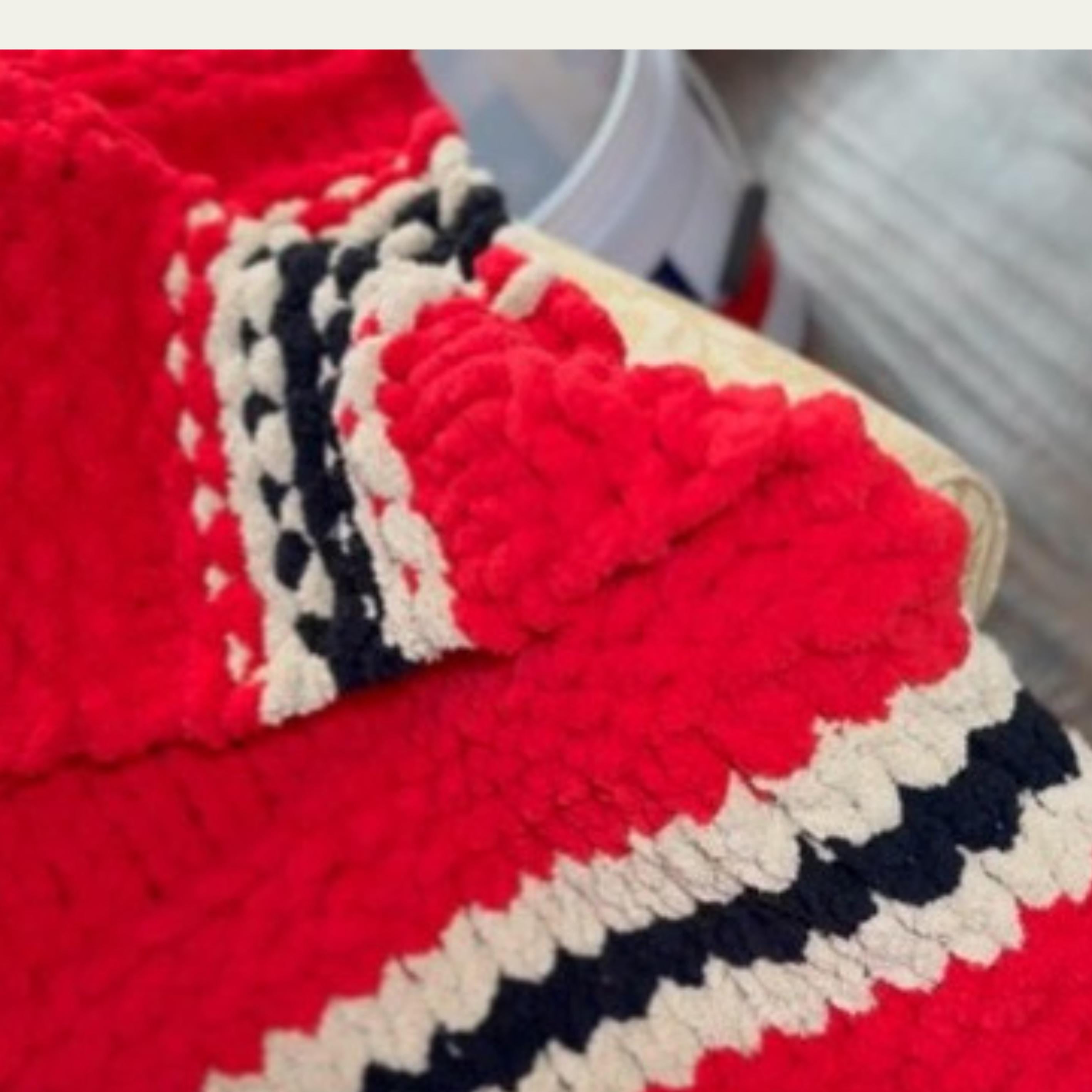 Handmade Red Chunky Knit Throw, Personalized Leather Patch, Chenille Blanket