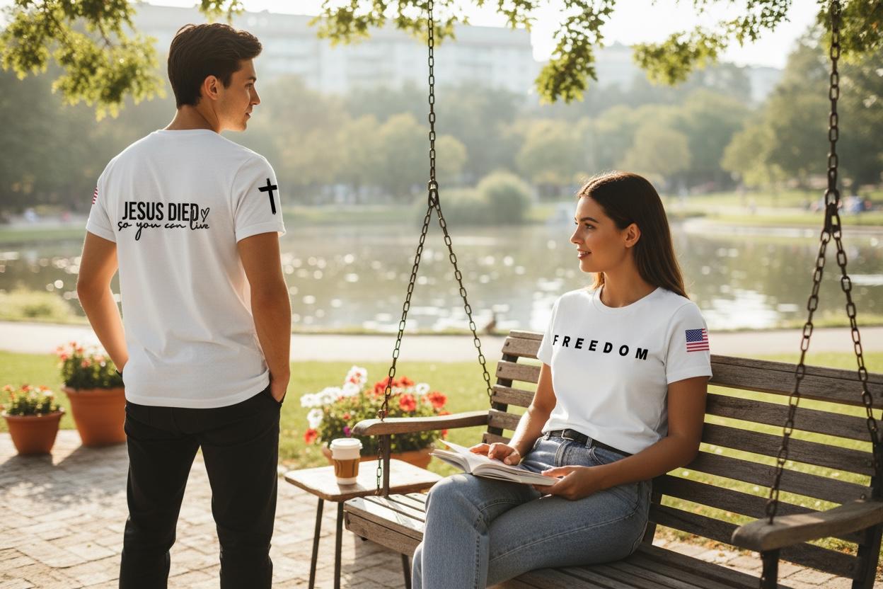 Christian Freedom T-Shirt: Patriotic Flag, Jesus Died Charlie Kirk