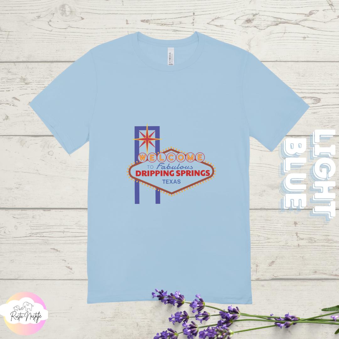Dripping Springs Texas T-Shirt: Retro Welcome Sign, Unisex Fit