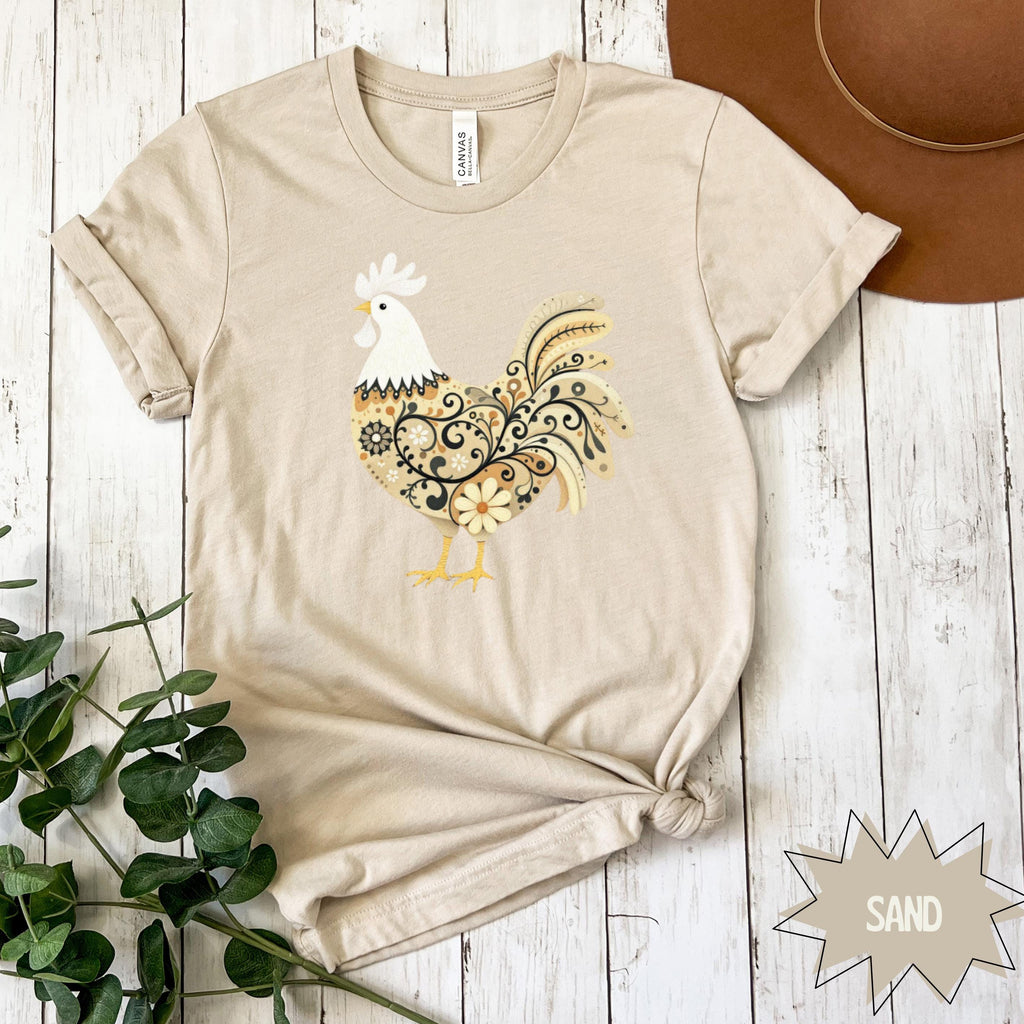 Forrest Green Rooster Shirt: Rustic Farmhouse Cotton Graphic Tee