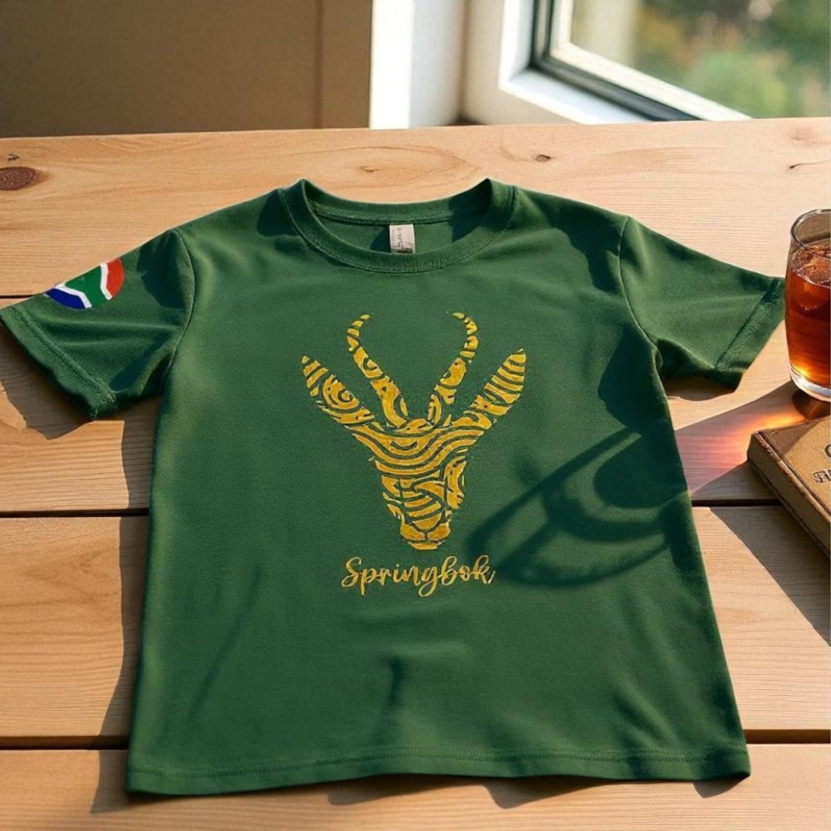South Africa Rugby Kids T-Shirt: Springbok Supporter Green & Gold