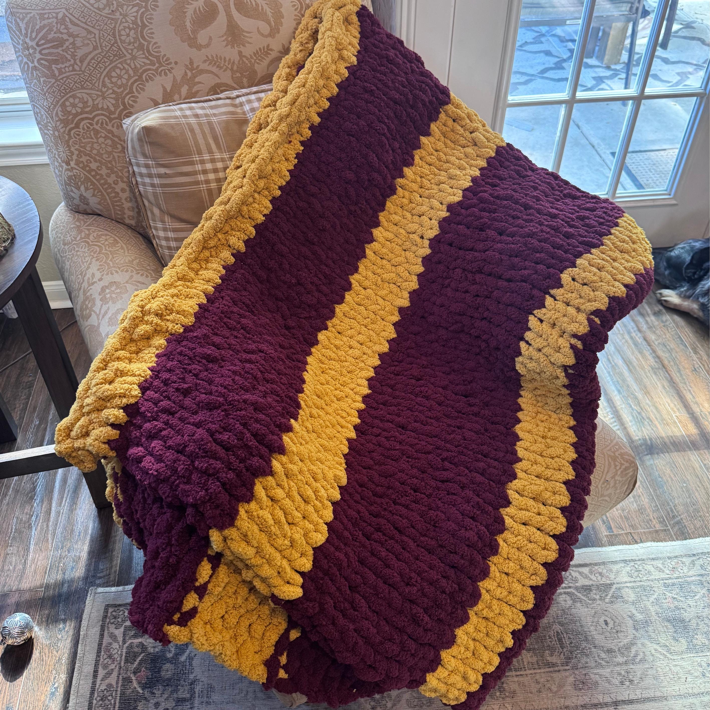 Personalized Chunky Knit School Spirit Blanket, Maroon and Gold Team Colors