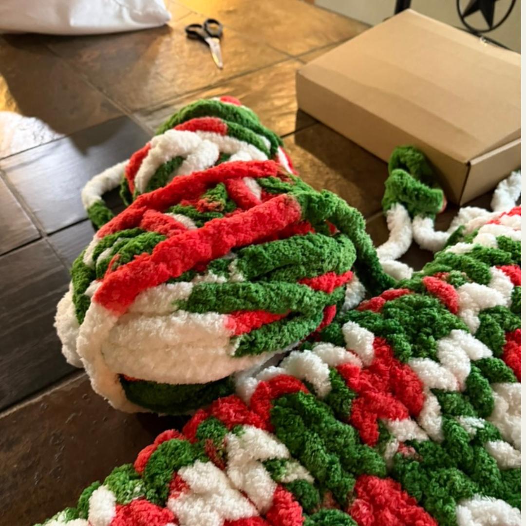 Personalized Chunky Knit Blanket with a Custom Monogram Red Green Berry Decor with Leather Name Patch