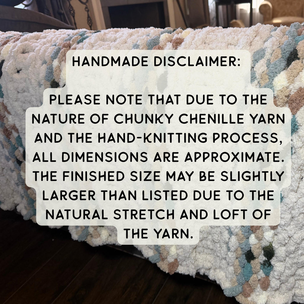 Chunky Knit Chenille Throw Blanket, Cream & Teal, Pet Friendly
