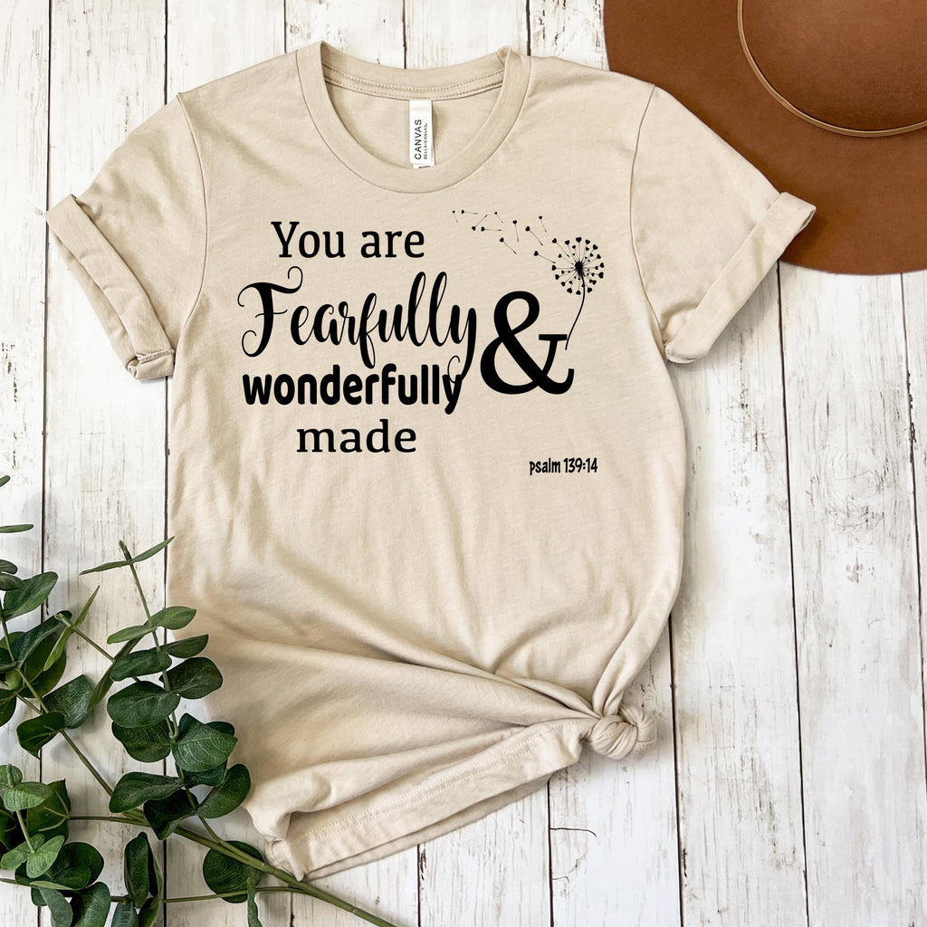 Psalm 139:14 Christian T-Shirt | Fearfully Wonderfully Made Tee