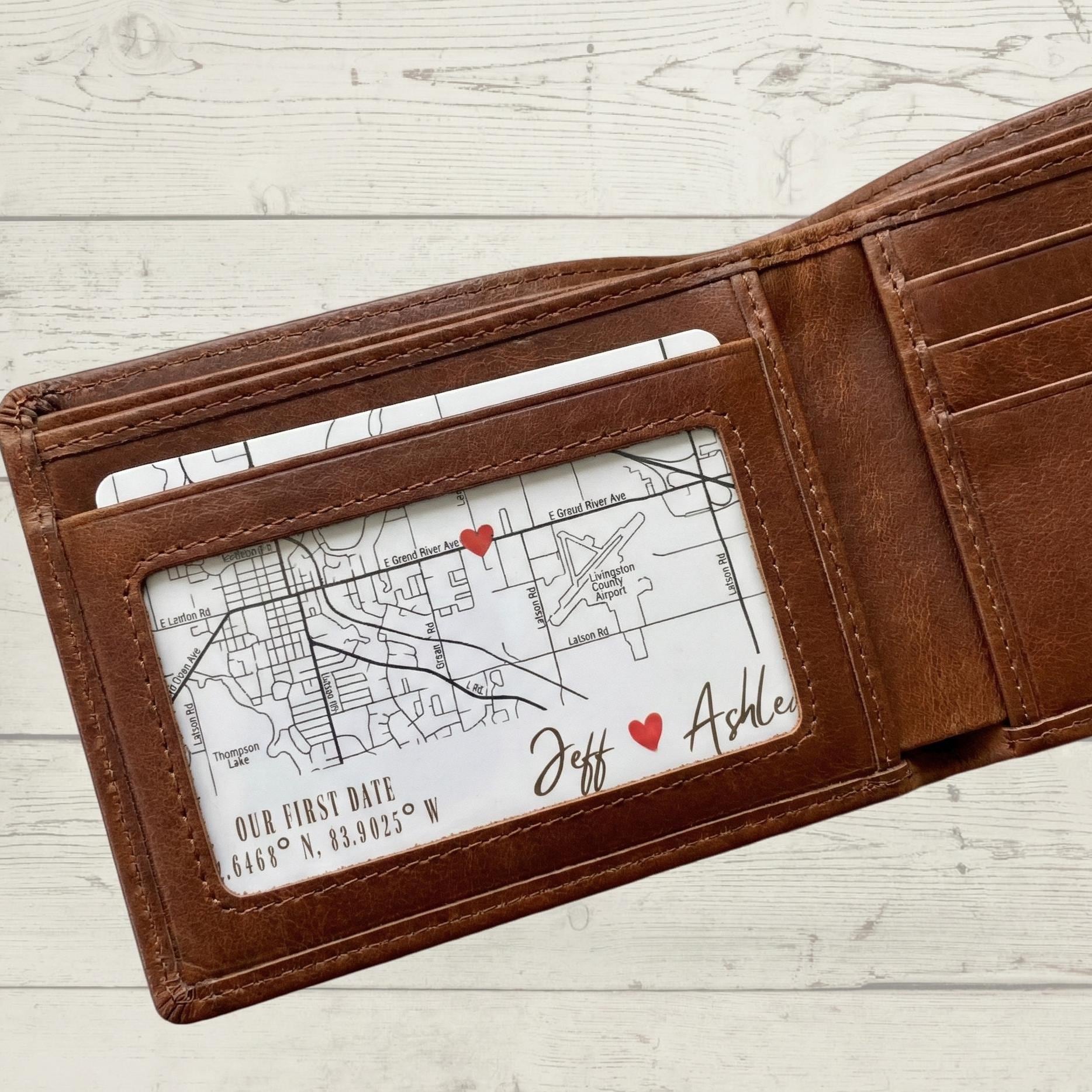 Personalized Metal Wallet Card Insert •Custom Map & Calendar Date Keepsake • Boyfriend Husband Gift