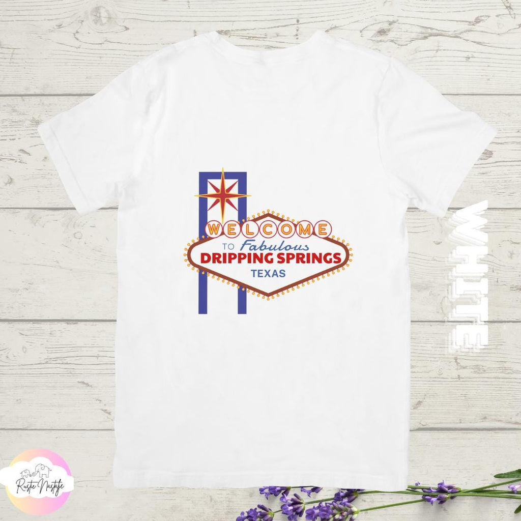 Dripping Springs Texas T-Shirt: Retro Welcome Sign, Unisex Fit