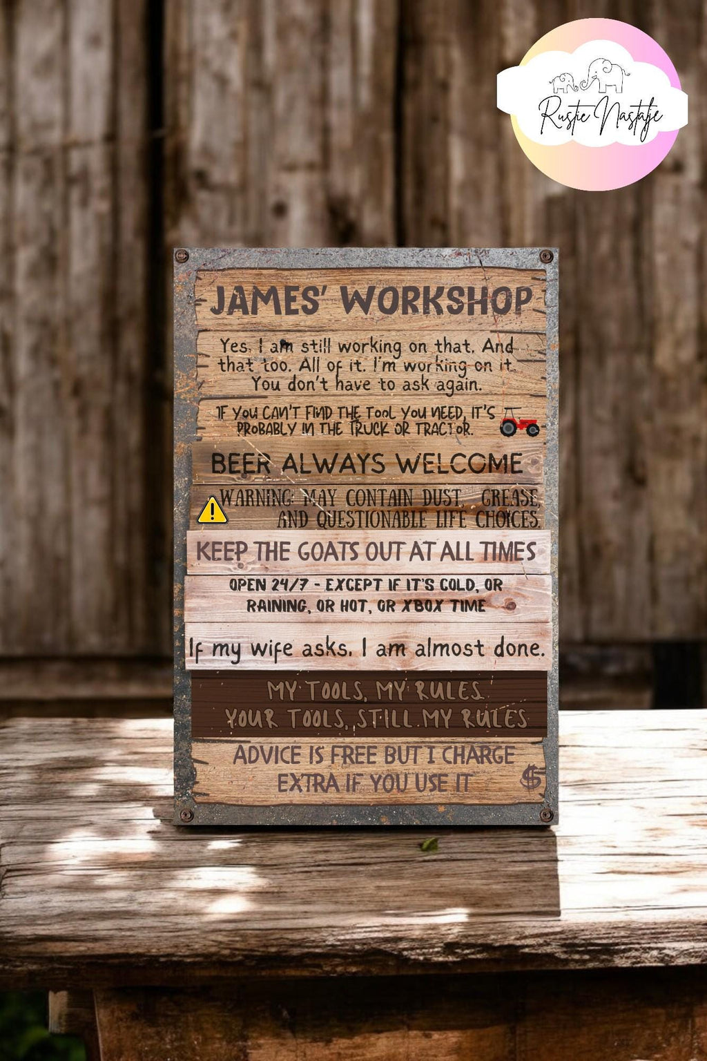 Personalized Metal Workshop Sign, Funny Father's Day Gift, Garage Decor