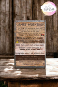 Personalized Metal Workshop Sign, Funny Father's Day Gift, Garage Decor