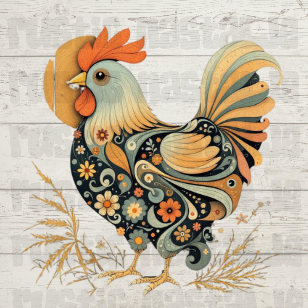 Folk Art Rooster PNG Clipart: Farmhouse Animal Designs (Digital Download)