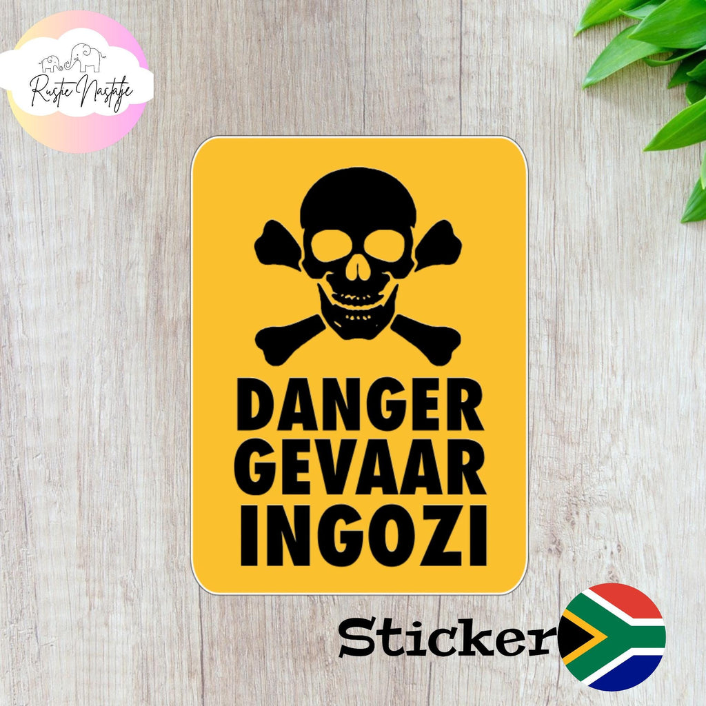 Trilingual Danger Warning Sticker: South Africa Safety Sign