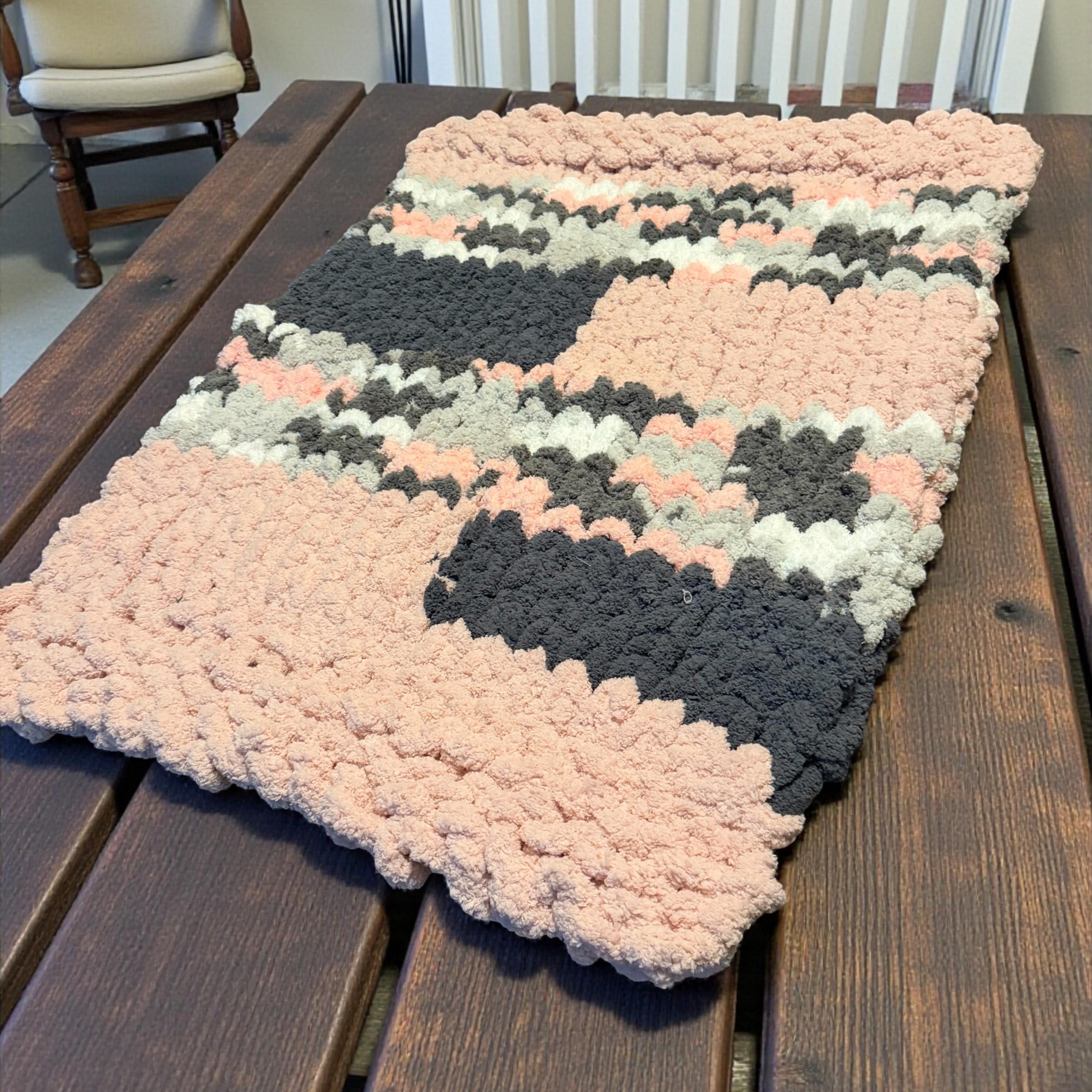 Personalized Chunky Knit Baby Blanket - Pink & Grey Nursery Bedding - Custom Name Stroller Throw - Newborn Girl Gift - The Gracie