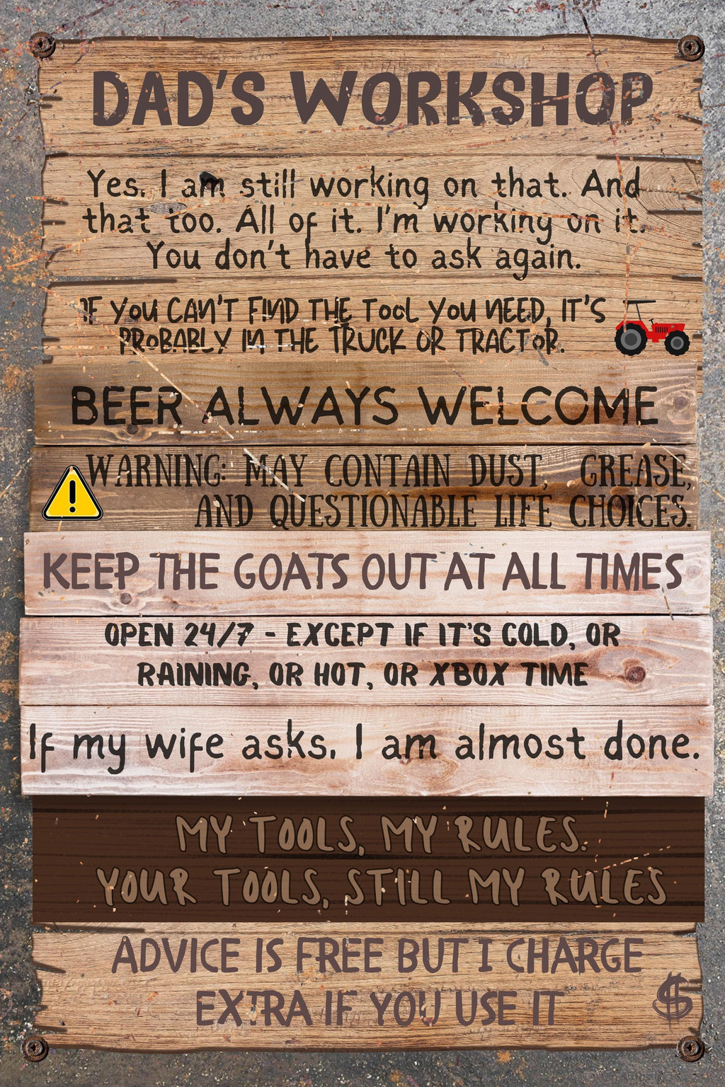 Personalized Metal Workshop Sign, Funny Father's Day Gift, Garage Decor