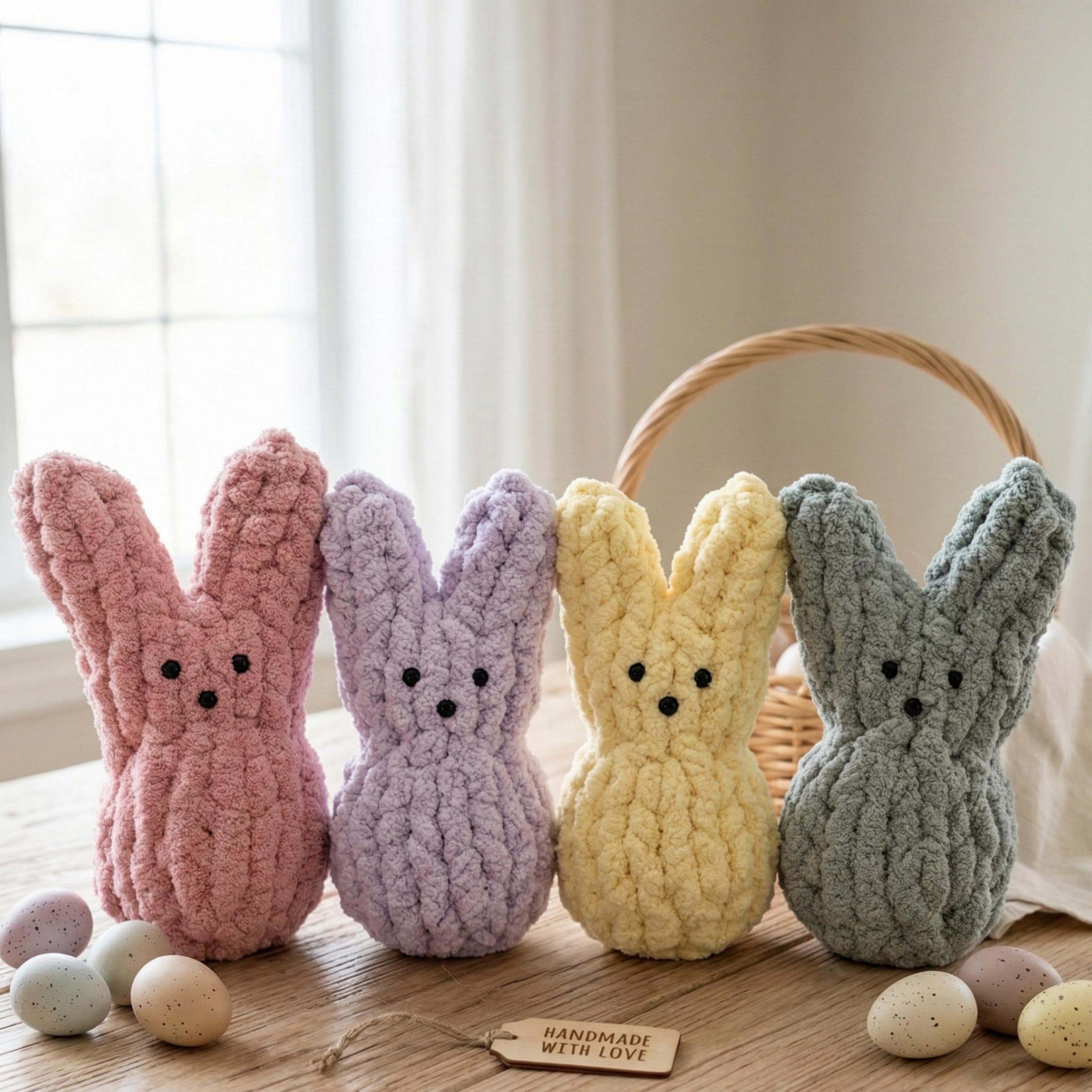 Chunky Knit Easter Peep Plush | Stuffed Bunny Toy | Crochet Baby Bunny Basket Stuffer | Pastel Spring Home Decor | Rustic Handmade Gift