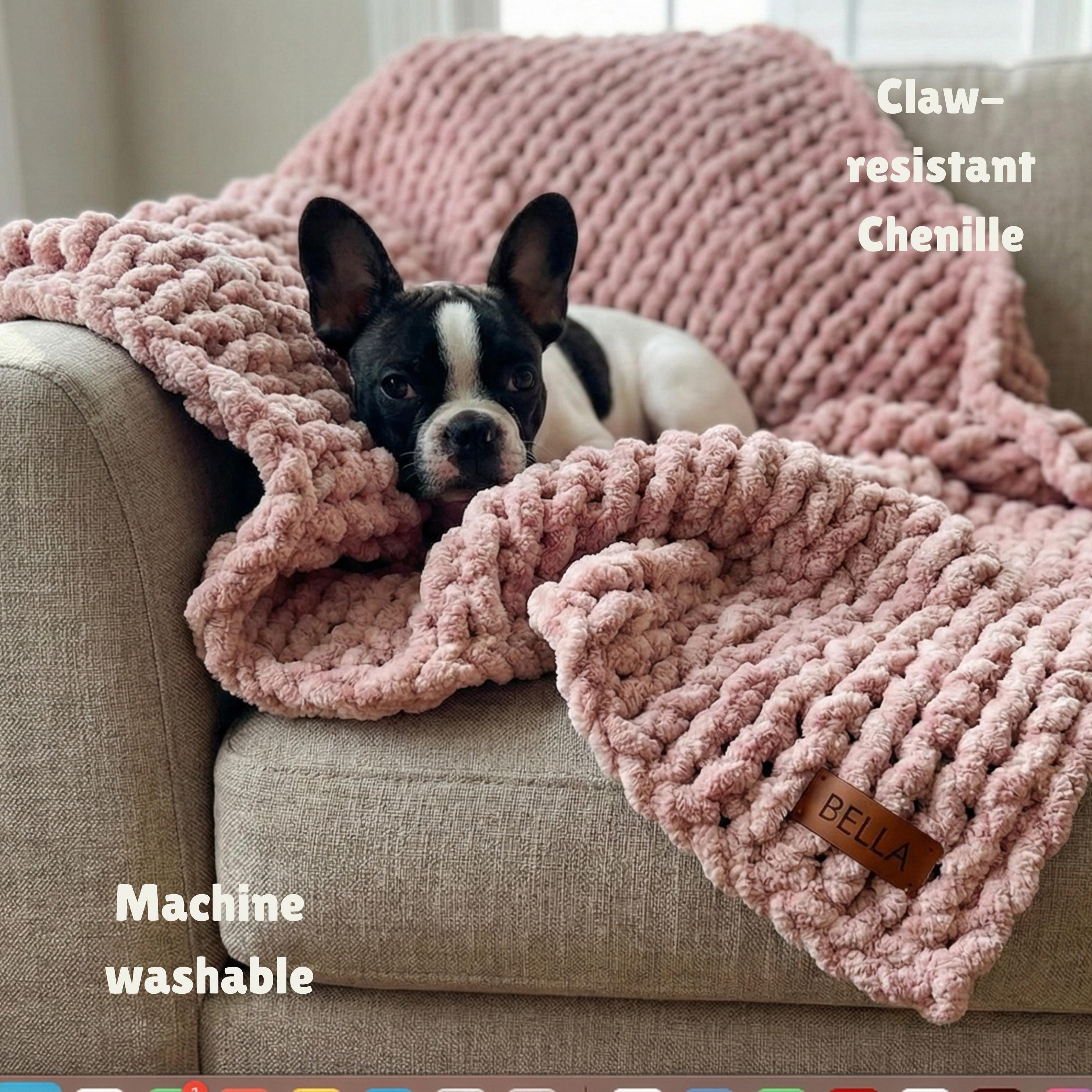 Custom Chunky Knit Dog Blanket, Soft Chenille Pet Bed, Washable Puppy Crate Liner, Hand Knitted Cat Mat, Boho Pet Gift, Pick Your Color