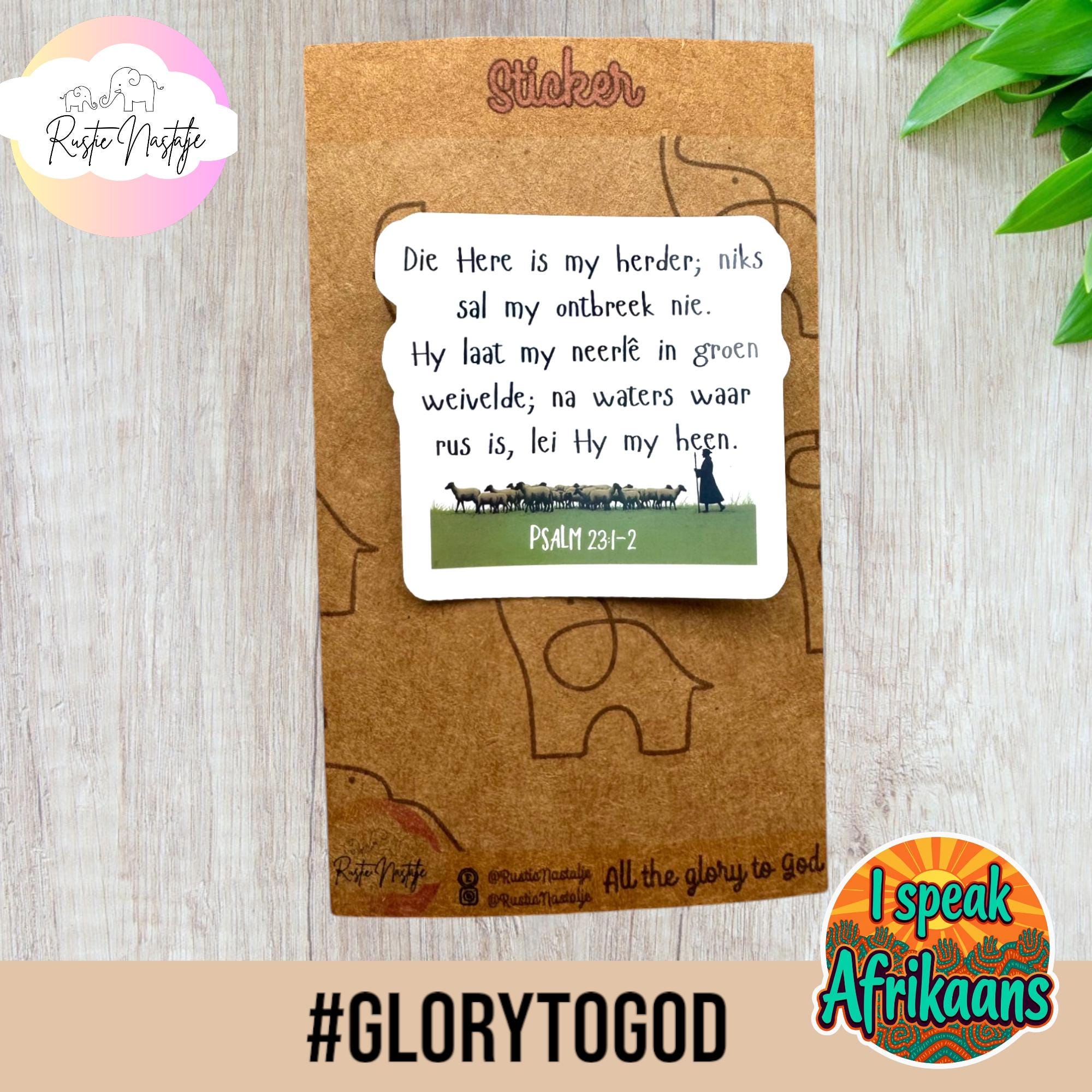 Psalm 23: Afrikaans Bible Verse Sticker - Waterproof Christian Decal